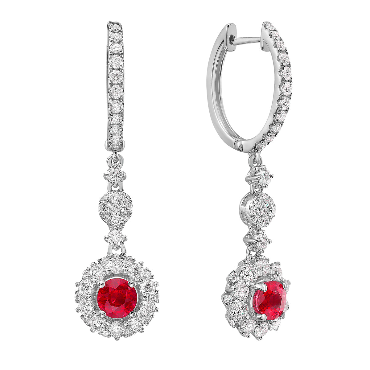 Earrings 14KW/5.21G 2RUBY-1.14CT 90RD-2.62CT