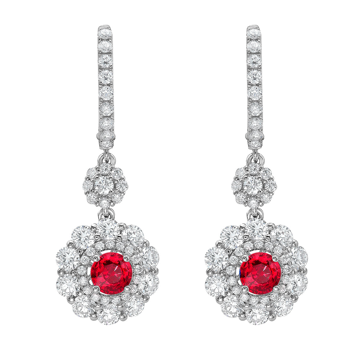 Earrings 14KW/4.9G 2RUBY-1.07CT 84RD-1.57CT