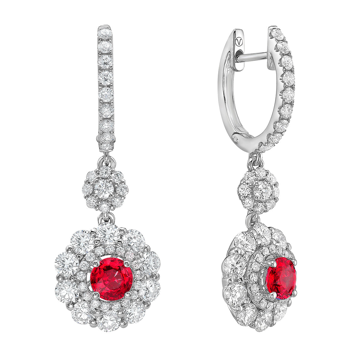 Earrings 14KW/4.9G 2RUBY-1.07CT 84RD-1.57CT