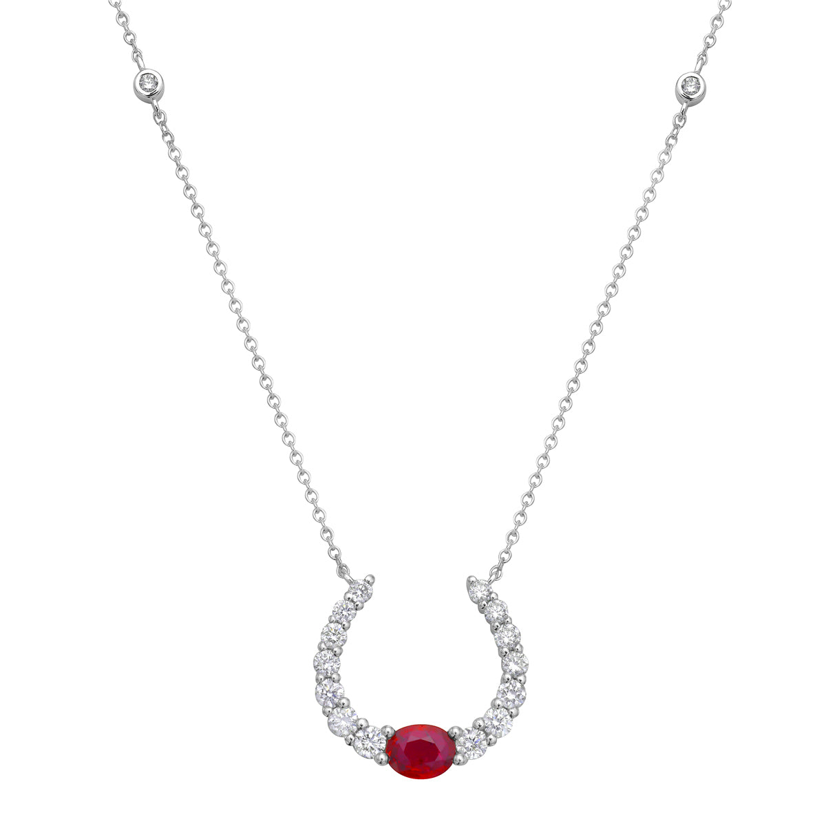 Necklace 14KW/1.6G 1RUBY-0.35CT 12RD-0.42CT 4RD-0.06CT