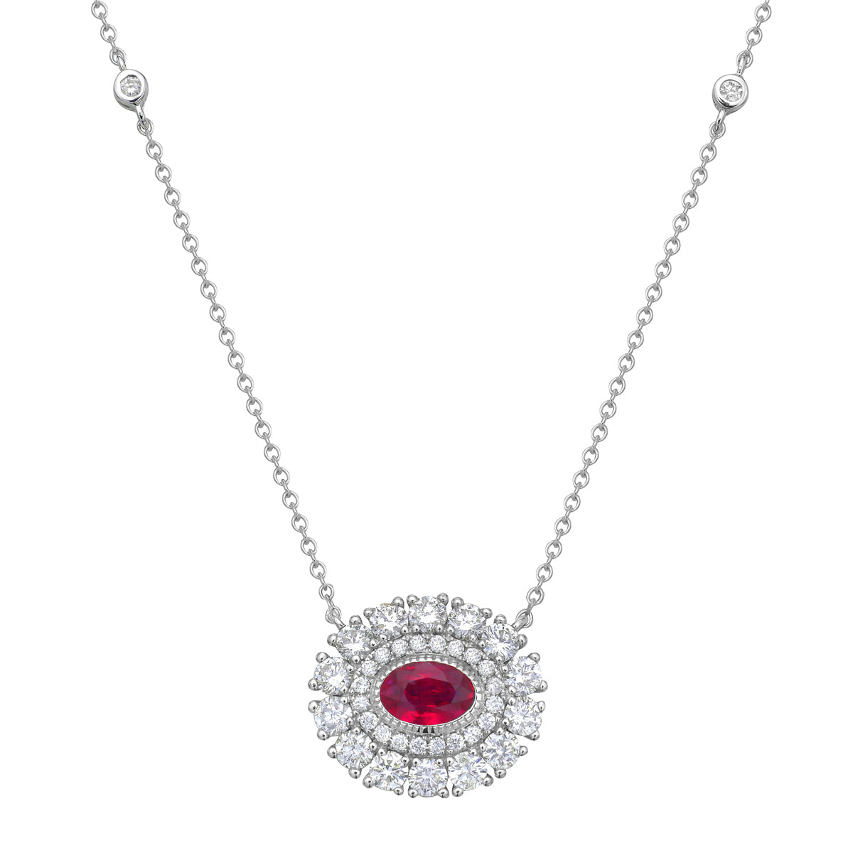 Necklace 14KW/1.9G 1RUBY-0.50CT 14RD-0.69CT 24RD-0.14CT