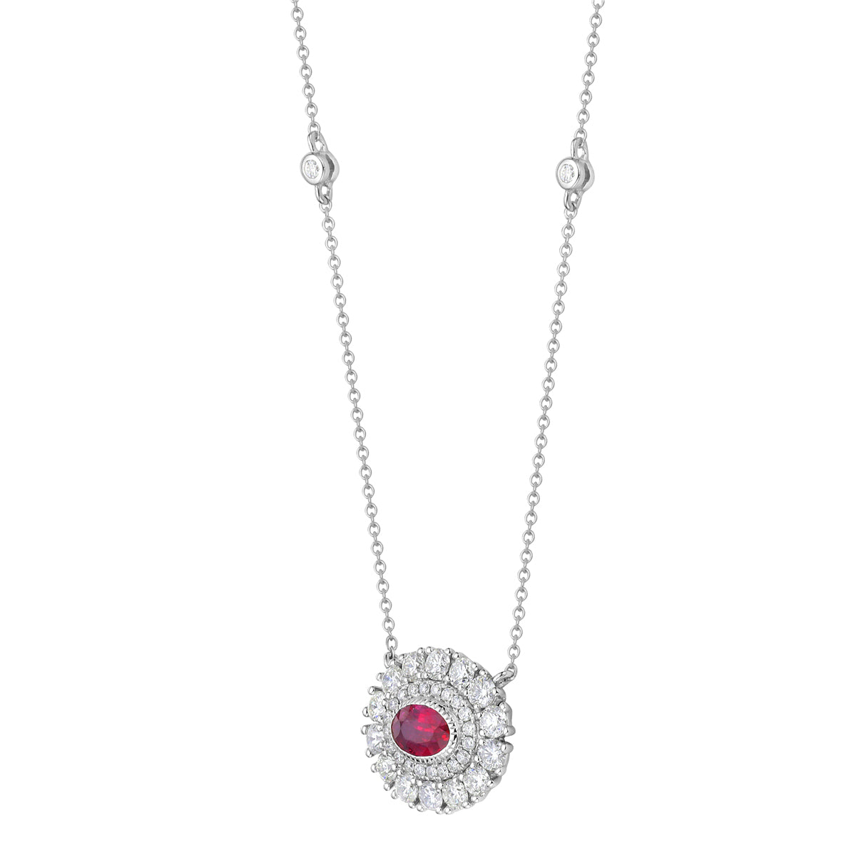 Necklace 14KW/1.9G 1RUBY-0.50CT 14RD-0.69CT 24RD-0.14CT