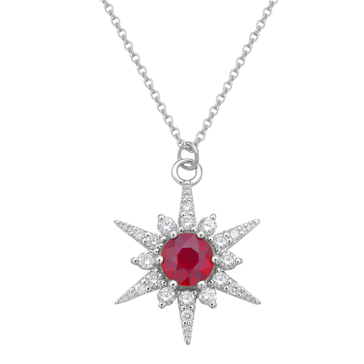 Necklace 14KW/1.2G 1RUBY-0.72CT 6RD-0.13CT 12RD-0.14CT