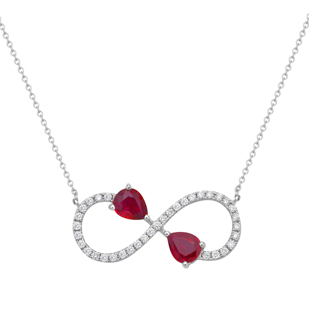 Necklace 14KW/0.9G 2RUBY-0.67CT 35RD-0.16CT