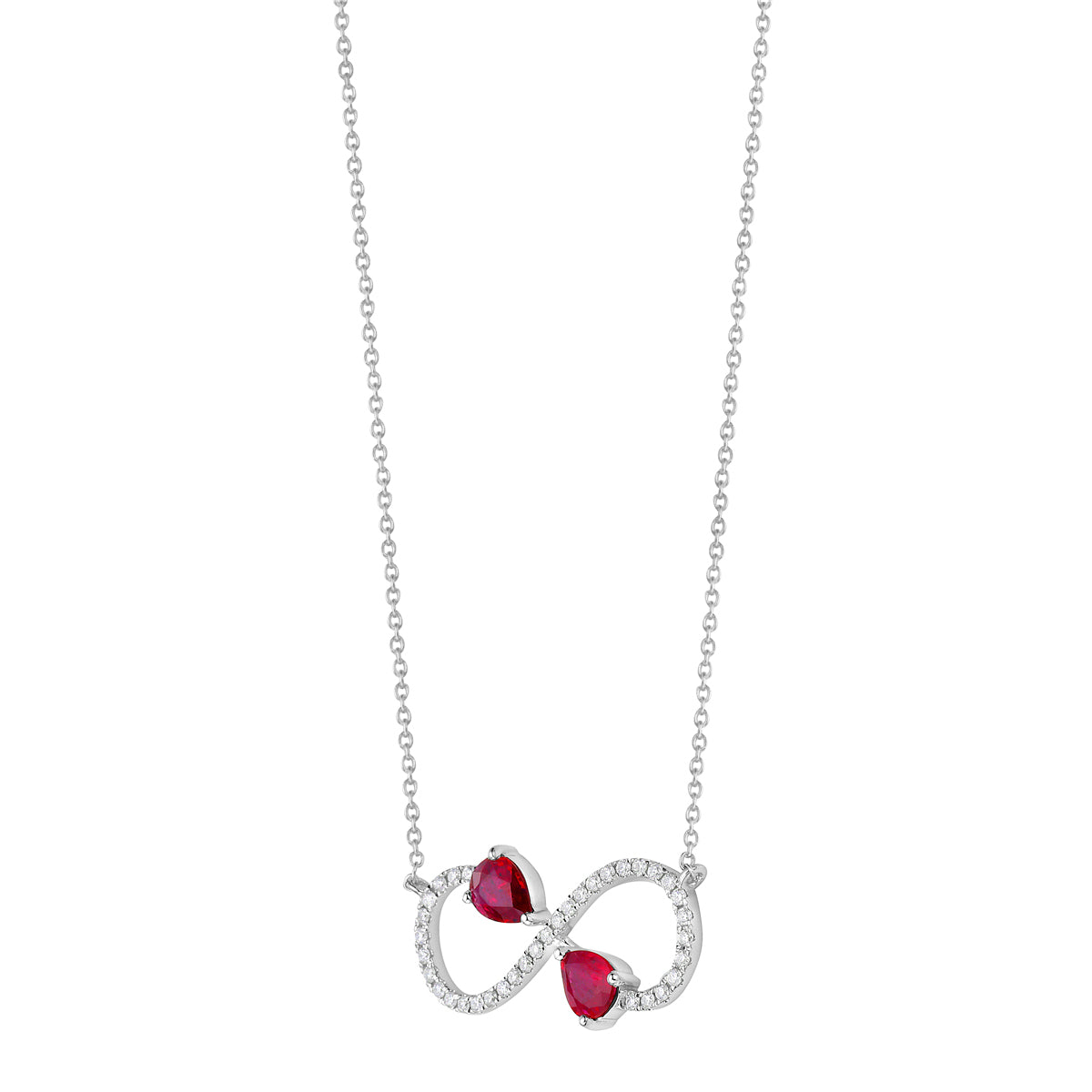 Necklace 14KW/0.9G 2RUBY-0.67CT 35RD-0.16CT