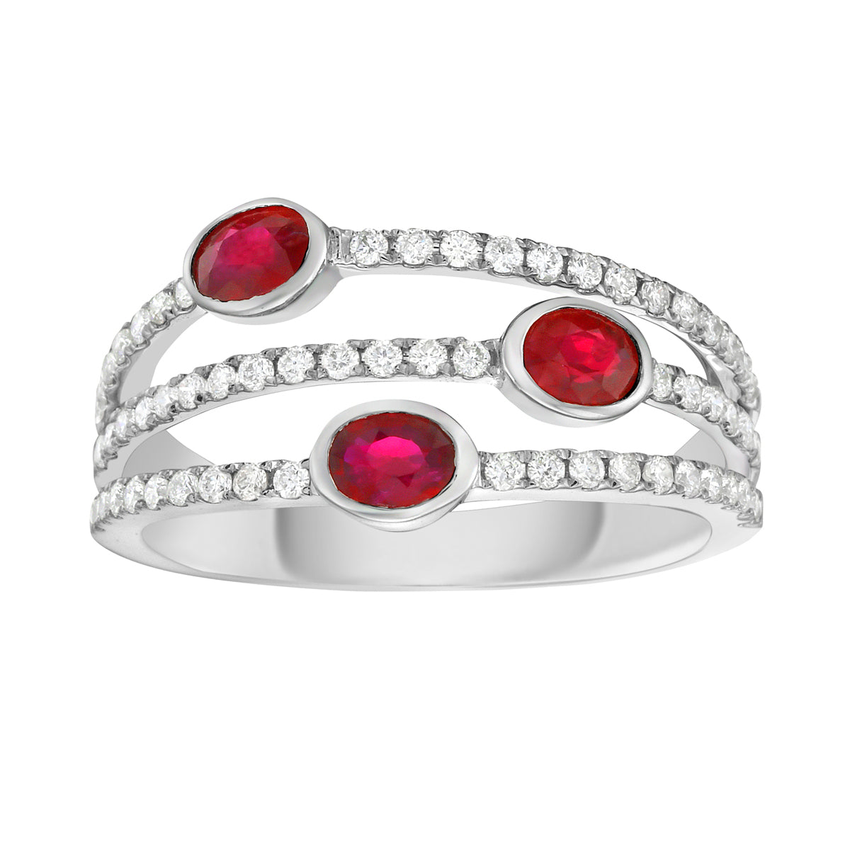 Ring 14KW/2.7G 3RUBY-0.64CT 57RD-0.35CT