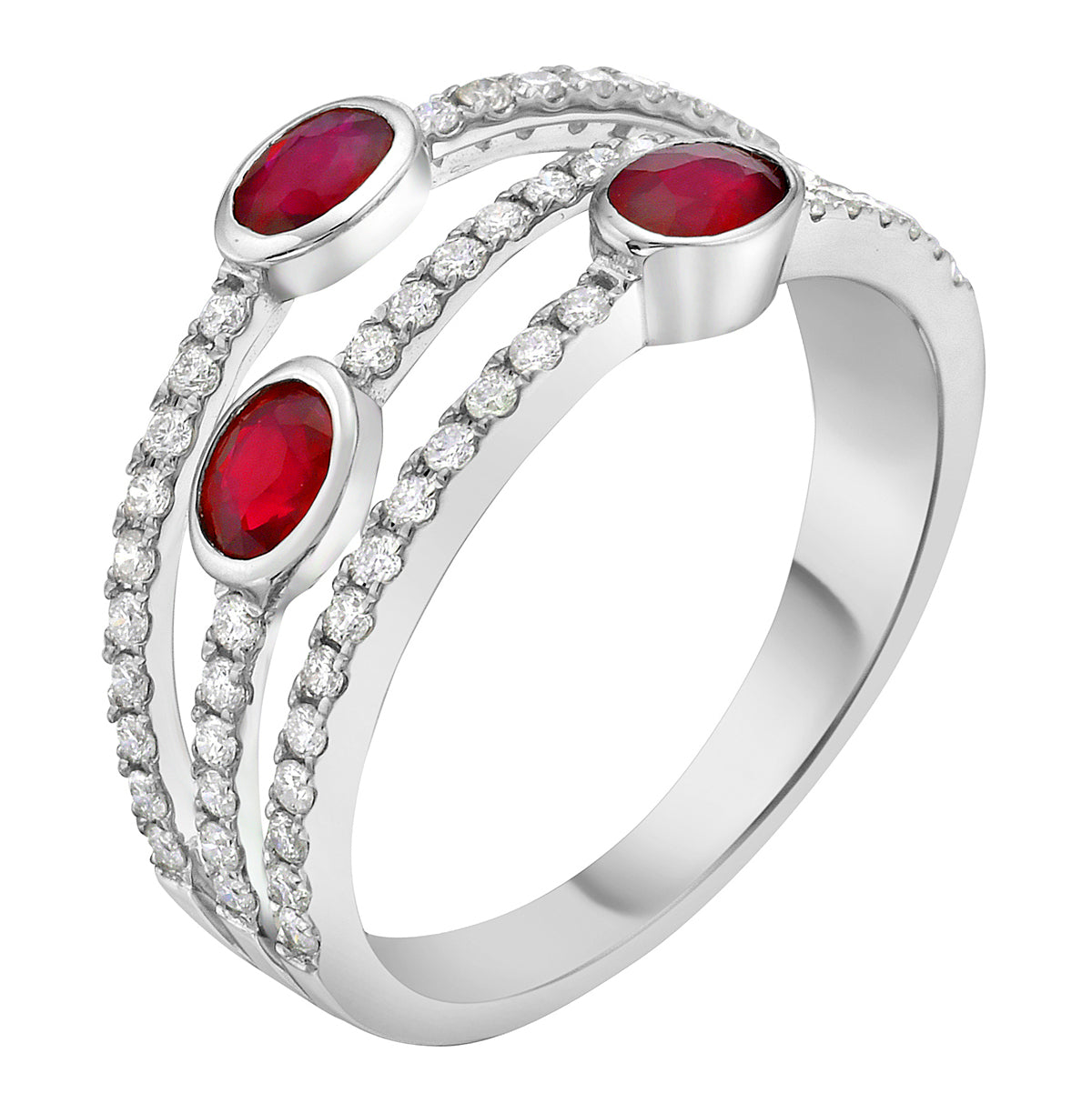 Ring 14KW/2.7G 3RUBY-0.64CT 57RD-0.35CT