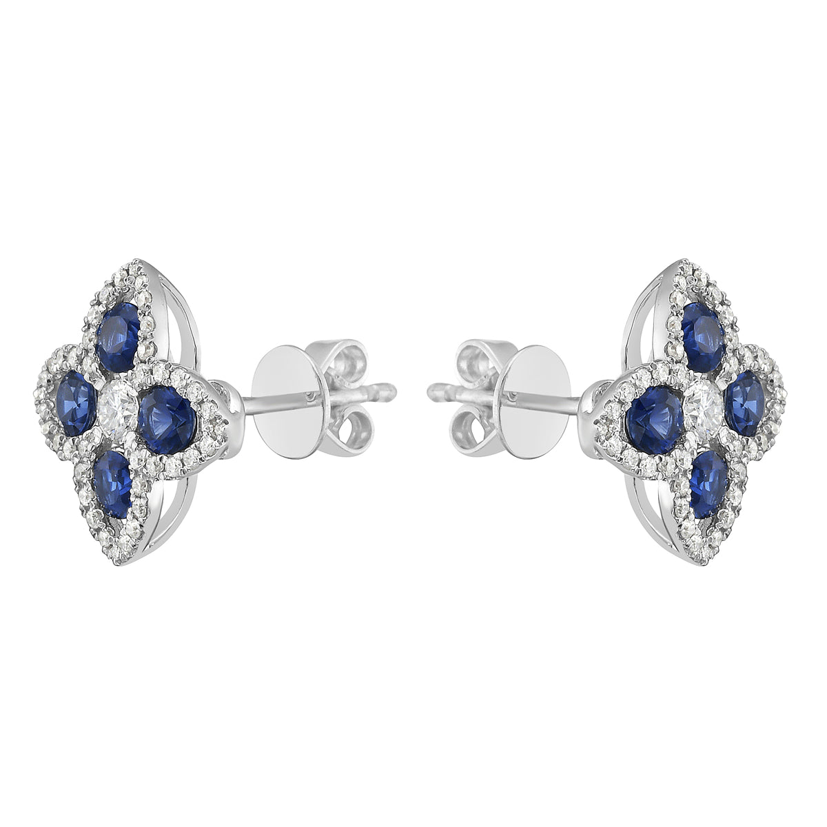 14K White Gold Sapphire and Diamond Flower Earrings