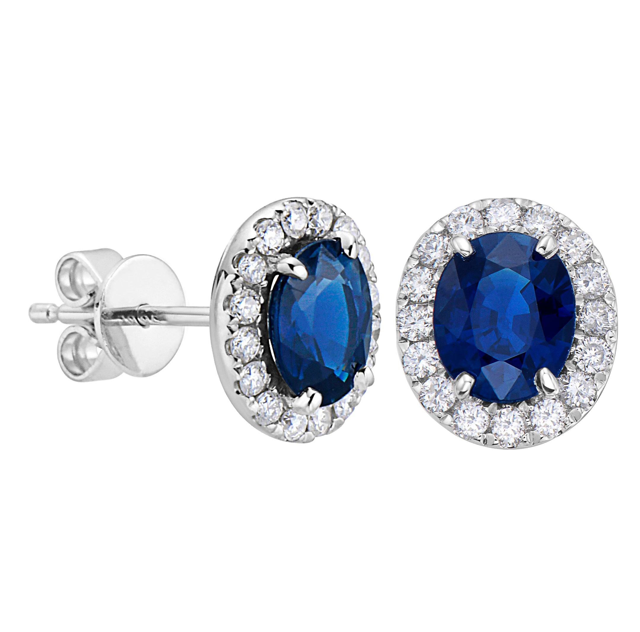 Oval Sapphire with Diamond  Halo Studs