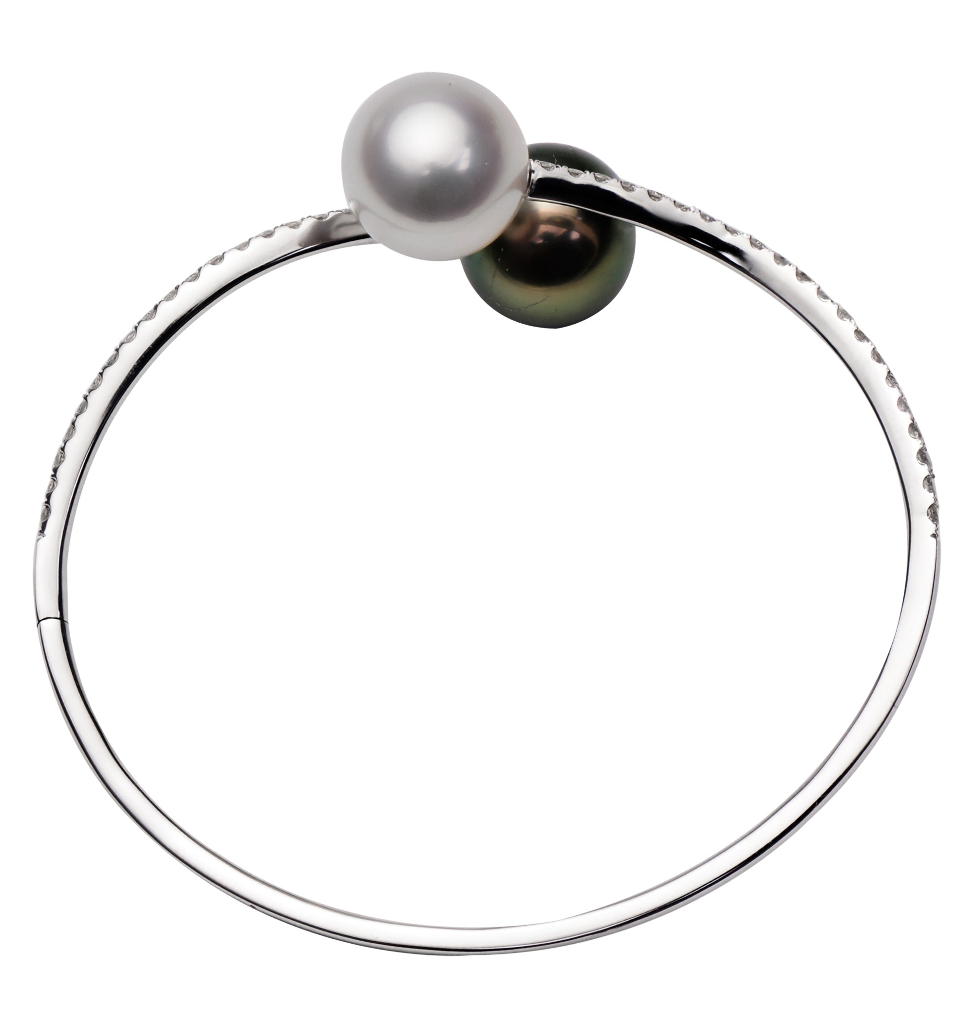 18K White Gold South Sea & Tahitian Pearl Bangle, 12-13mm