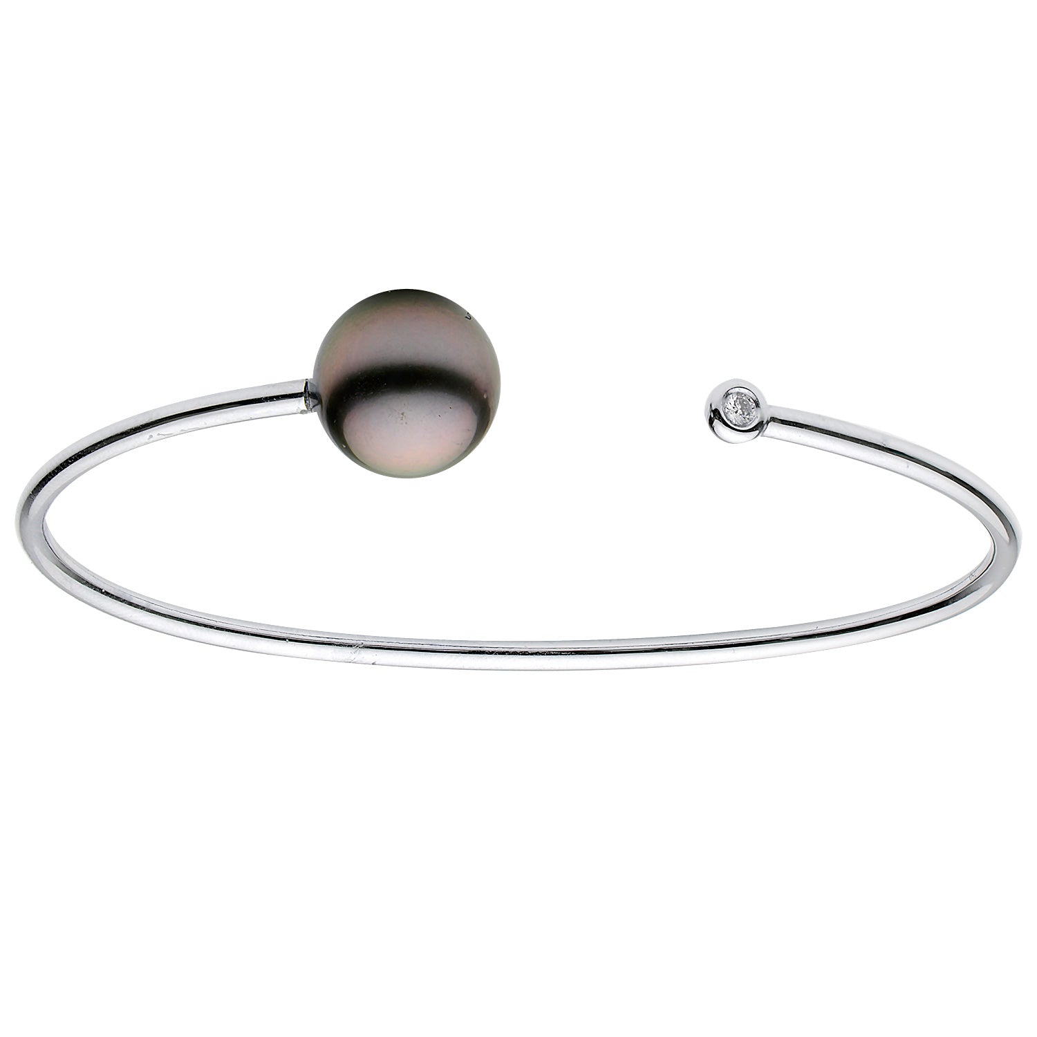 14K White Gold Diamond and Tahitian Pearl Bangle