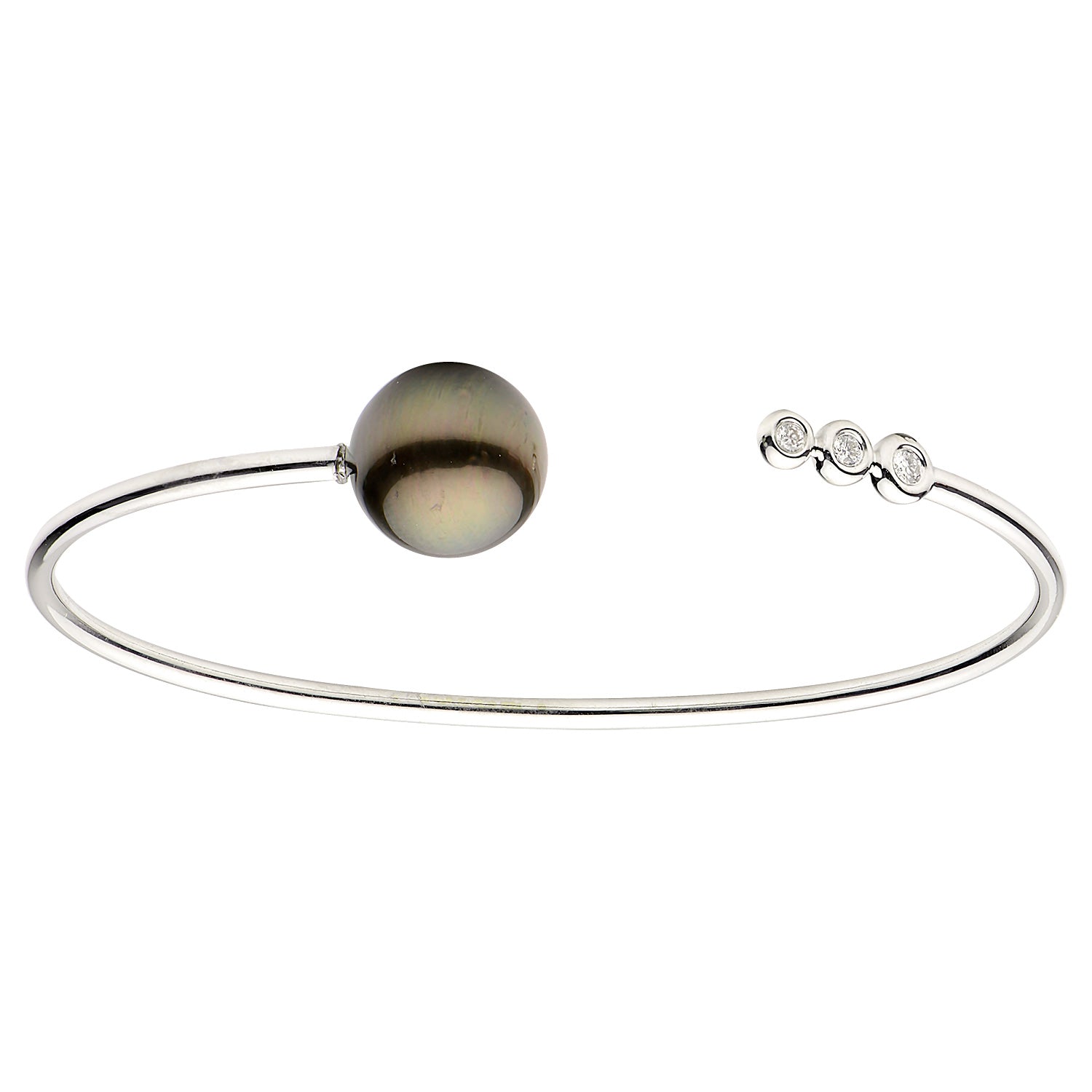 14K White Gold Multi Diamond and Tahitian Pearl Bangle