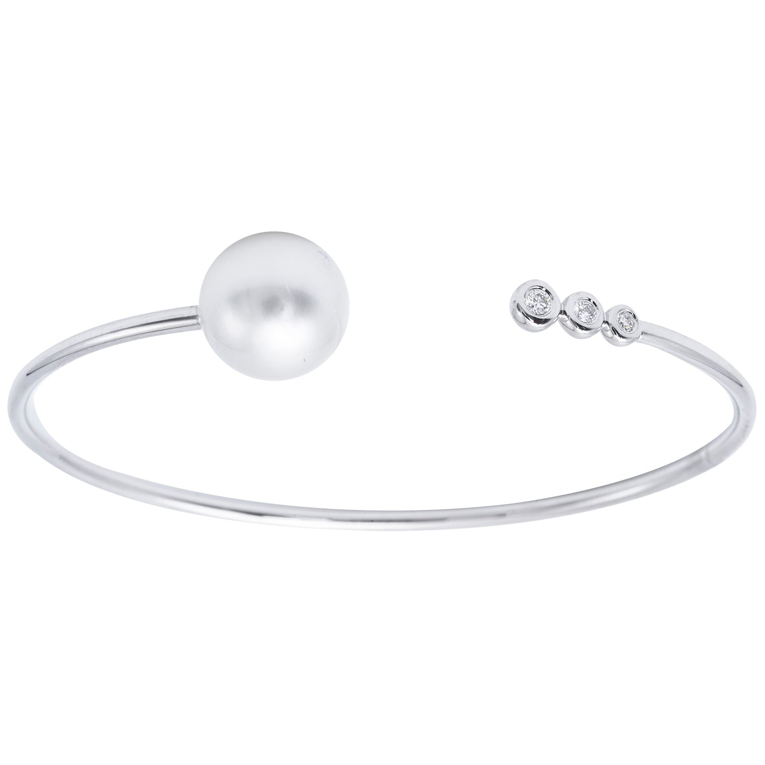 14K White Gold Multi Diamond and South Sea Pearl Bangle