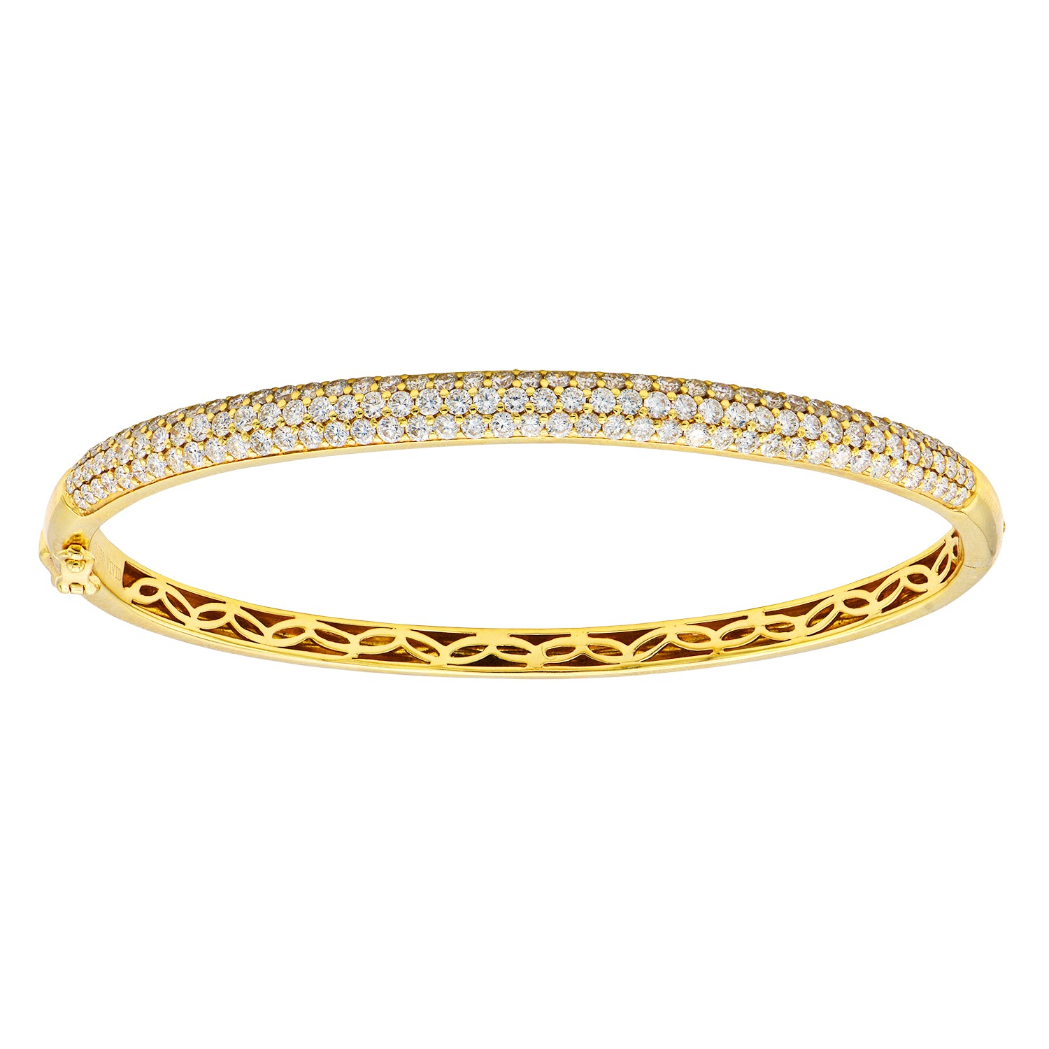 14K Yellow Gold Three Row Diamond Bangle