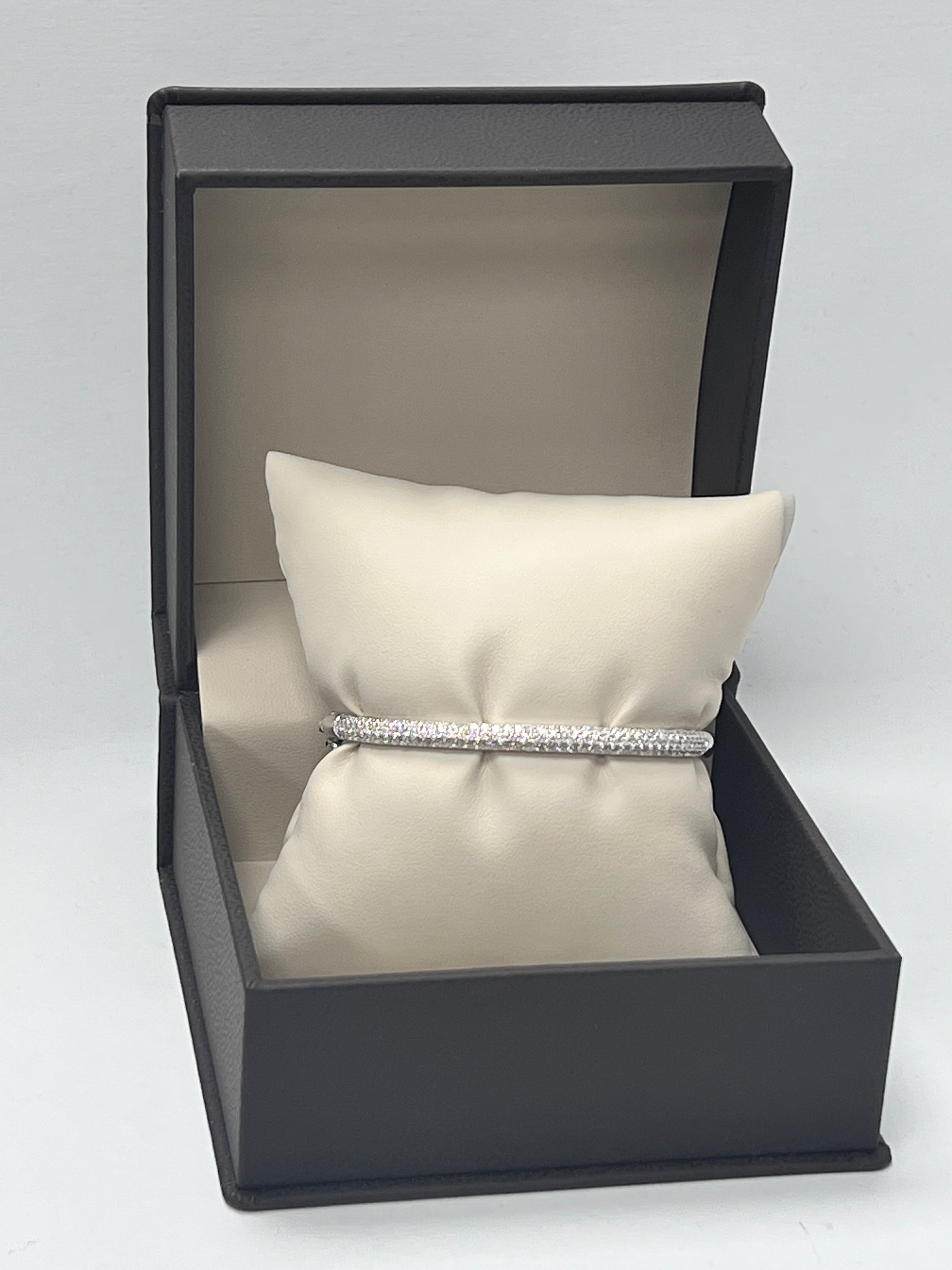 14K White Gold Three Row Diamond Bangle