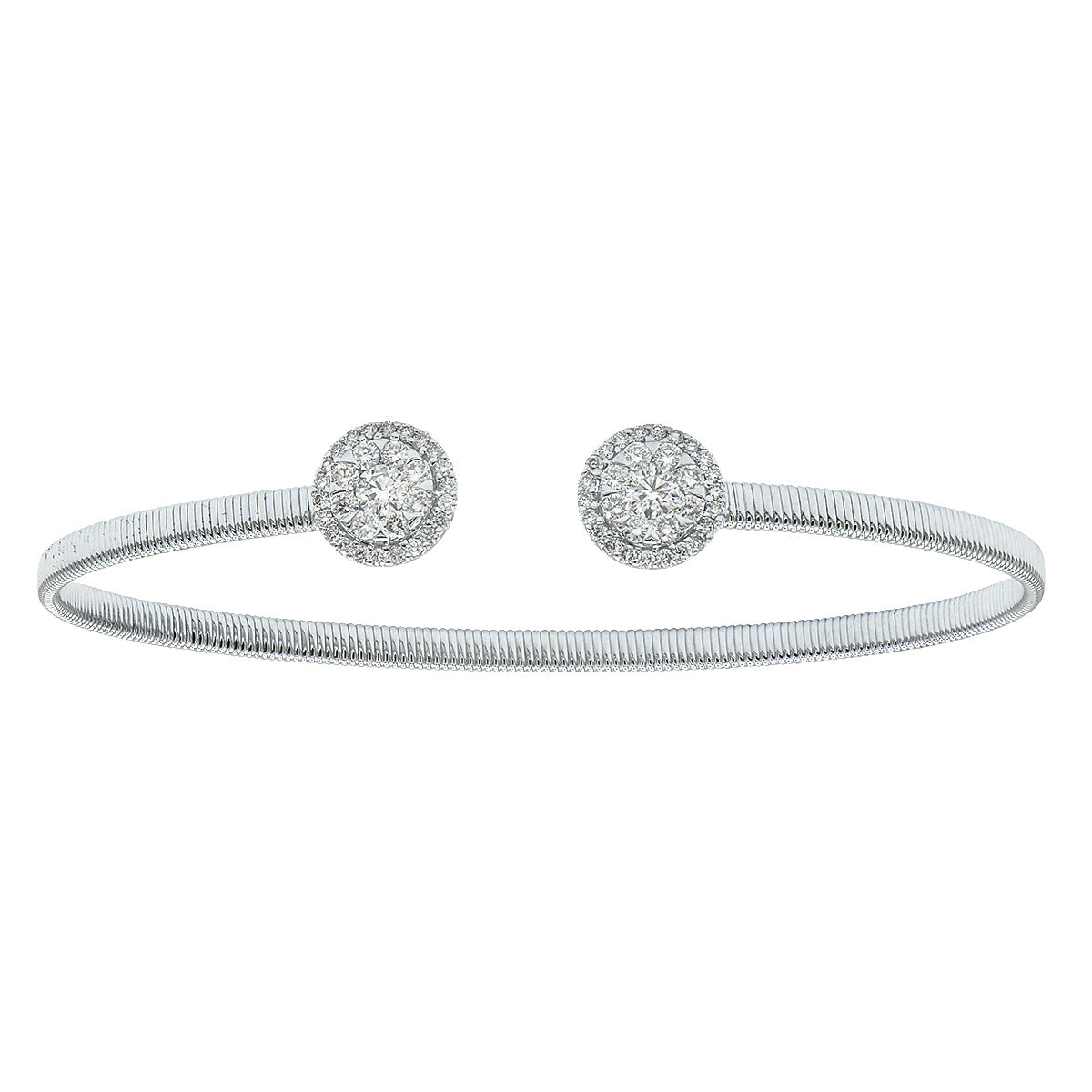 14K White Gold Round Diamond Cluster Bangle