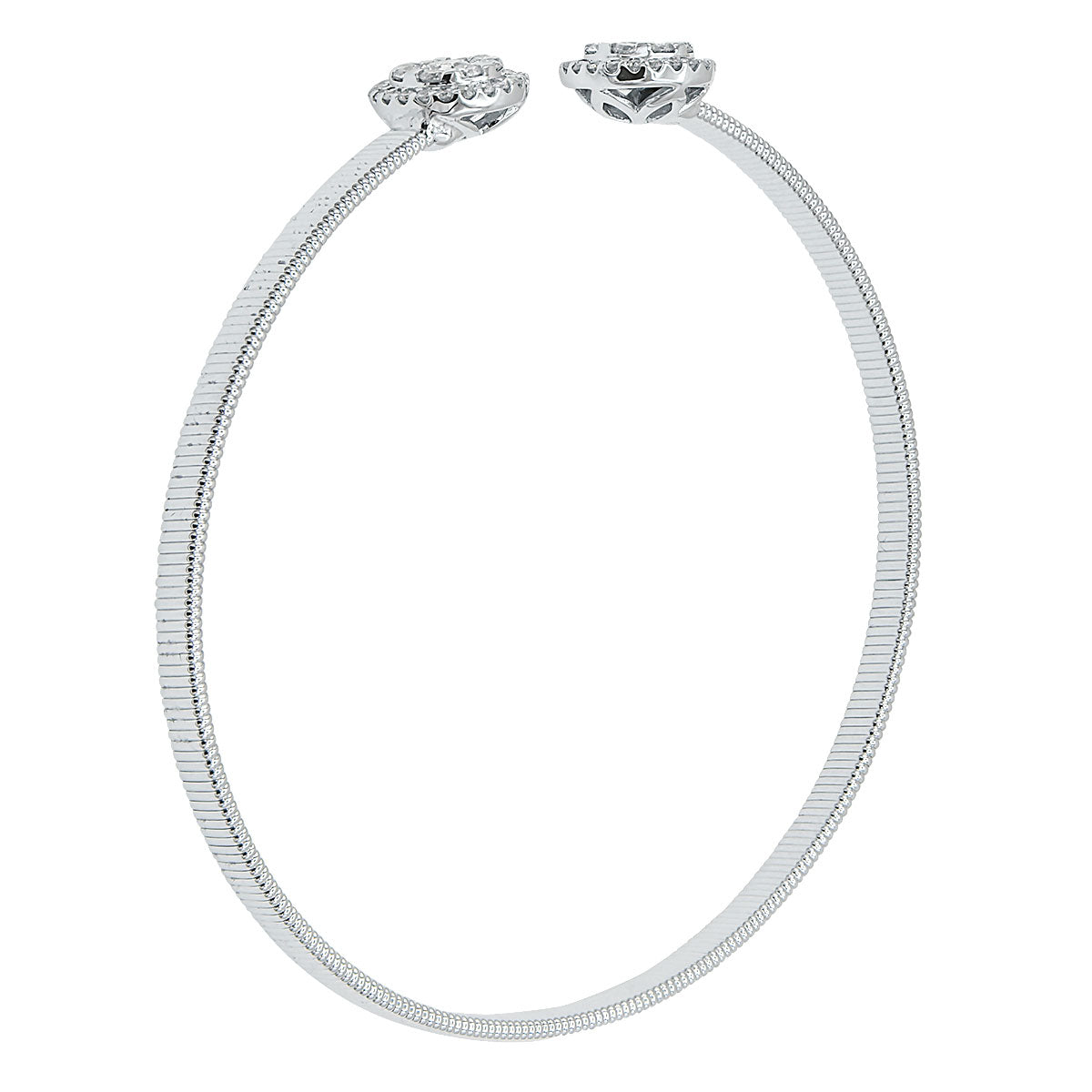 14K White Gold Round Diamond Cluster Bangle