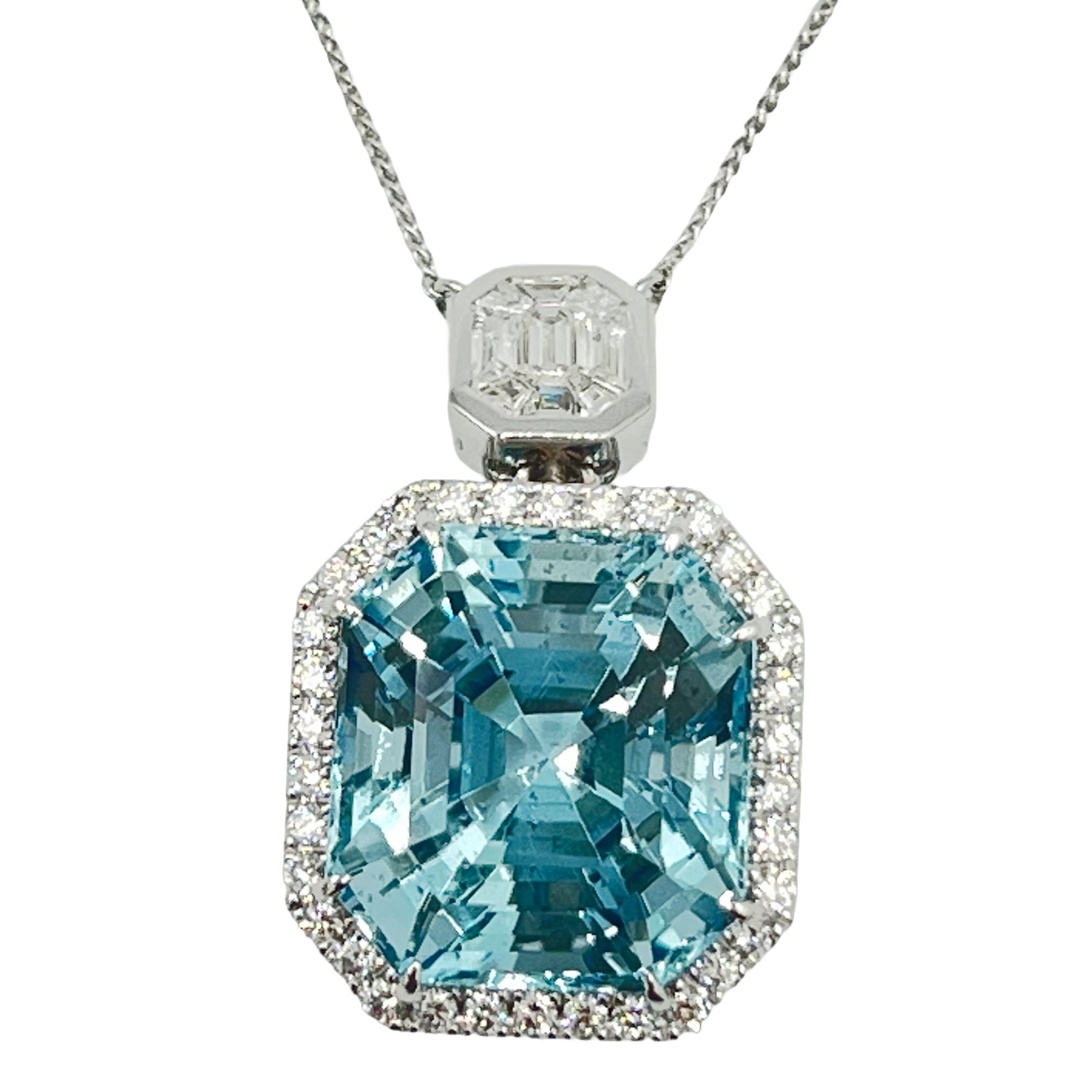 Necklace 18KW/8.5G 1AQUA-23.55CT 34RD-0.64CT 9BD-0.5CT