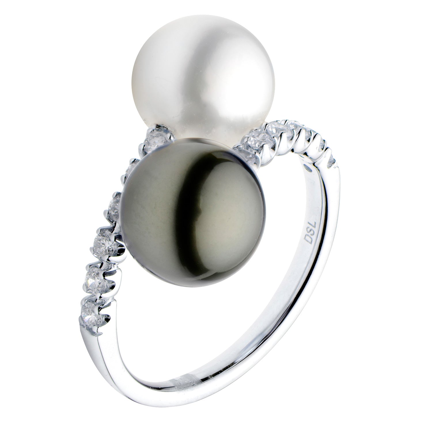 Ring 14KW/2G 12RD-0.26CT 9-10mm S.Sea/Tah SIZE 6