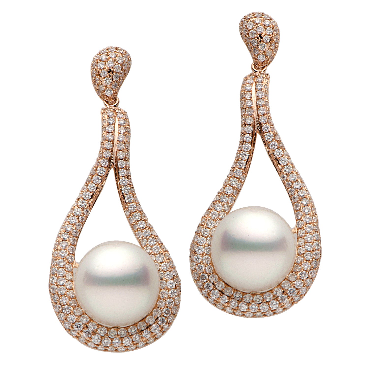 18KR White South Sea Pearl Earrings, 12-13mm