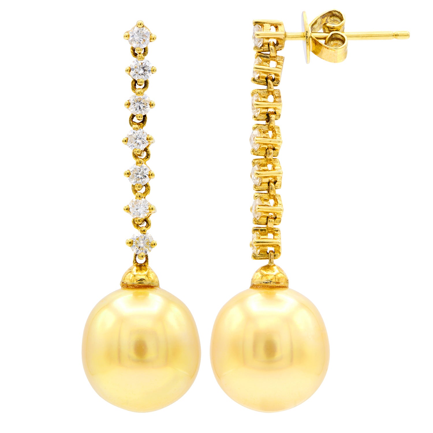 18KY White South Sea Pearl Earrings, 10-11mm