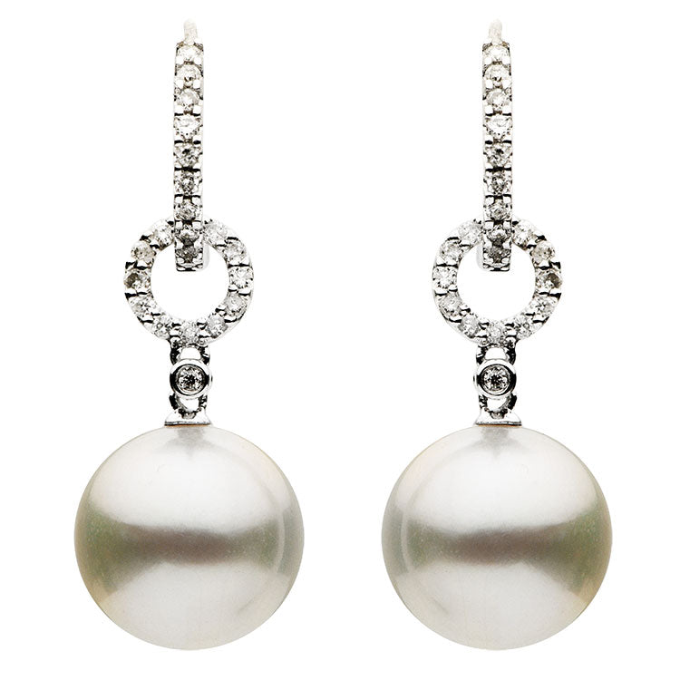 18KW White South Sea Pearl Earrings, 11-12mm