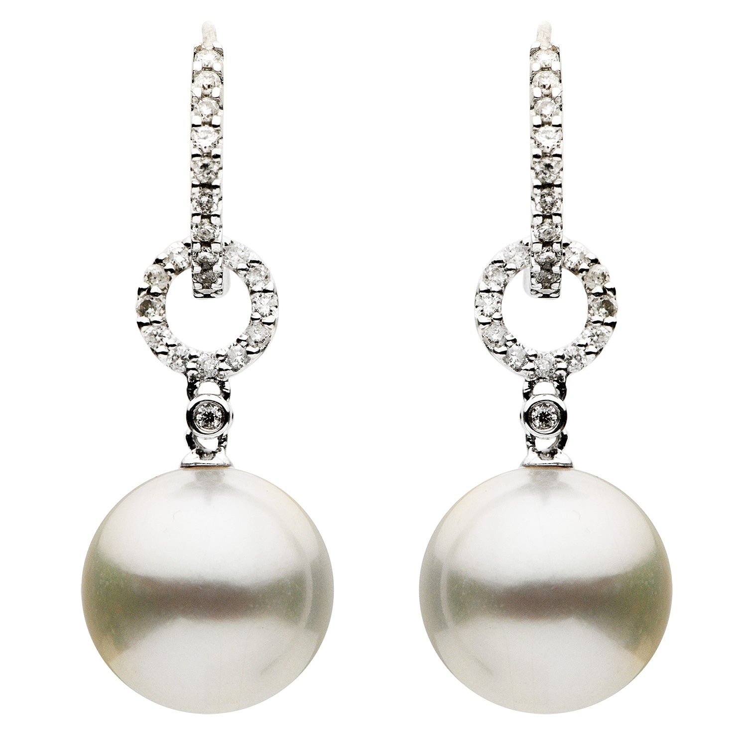 18KW White South Sea Pearl Earrings, 10-11mm