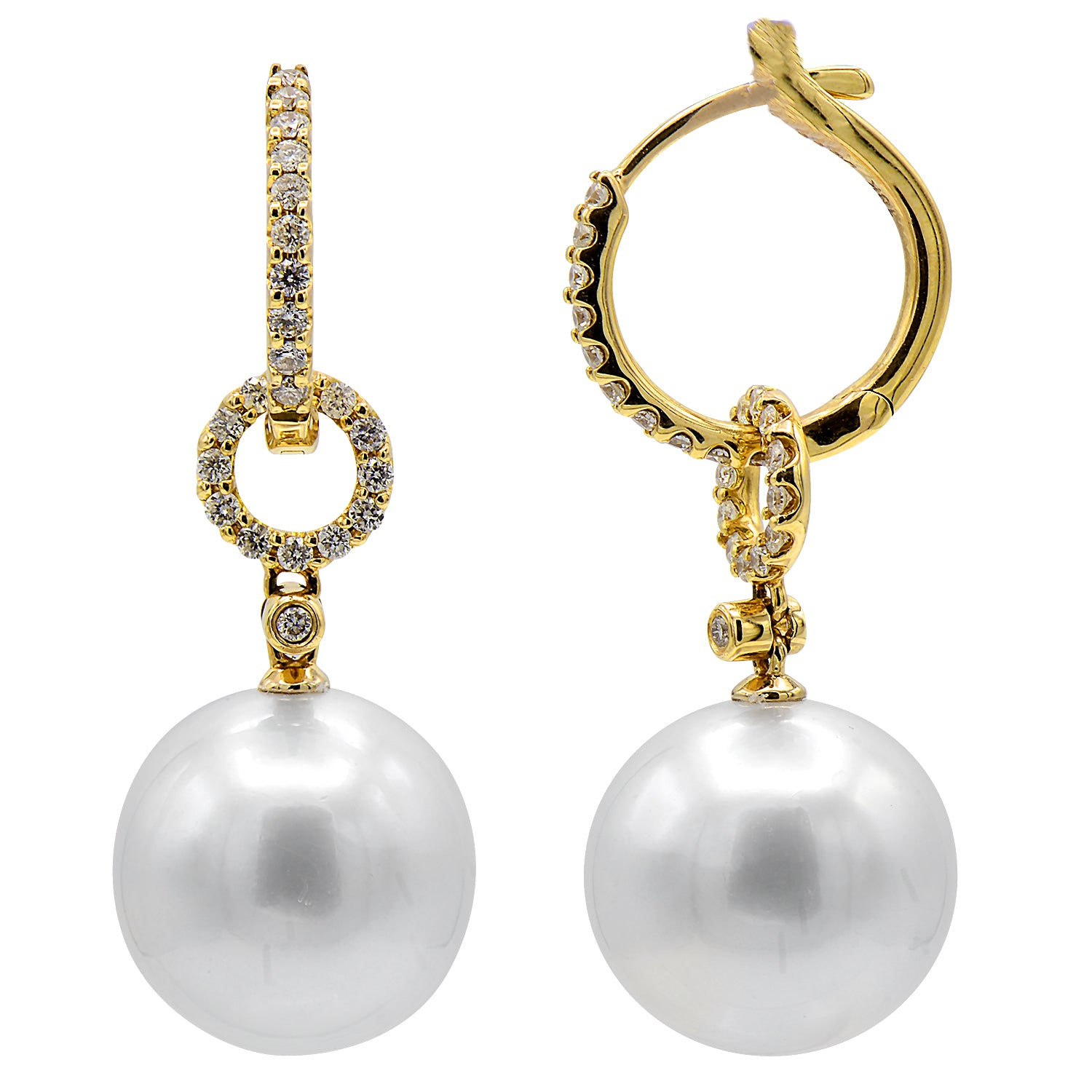 18KY White South Sea Pearl Earrings, 10-11mm