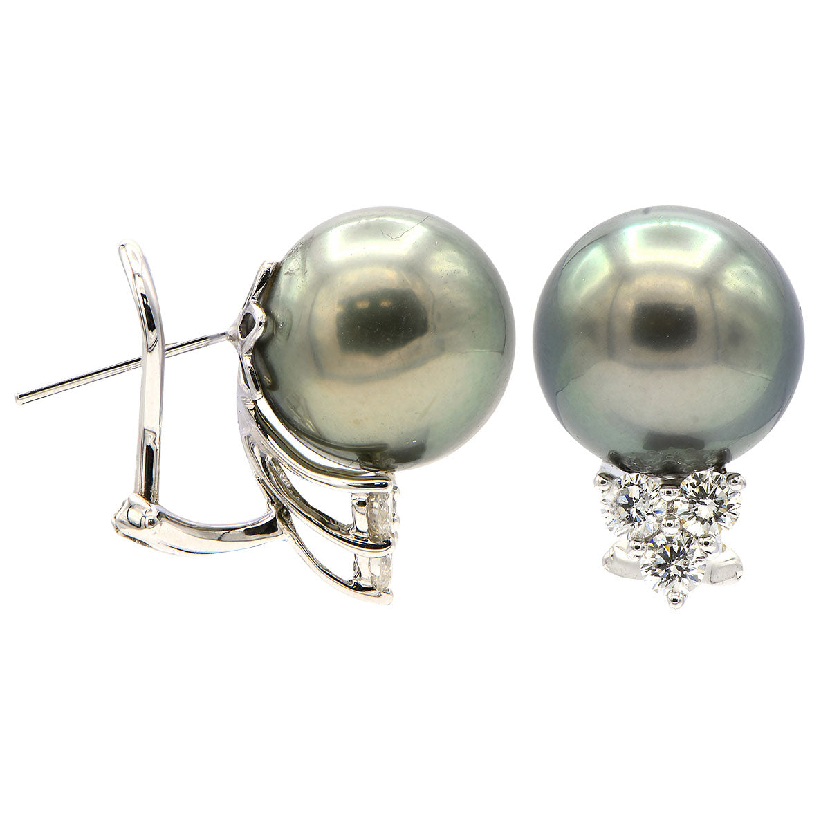 18KW Tahitian Pearl Earrings, 12-13mm