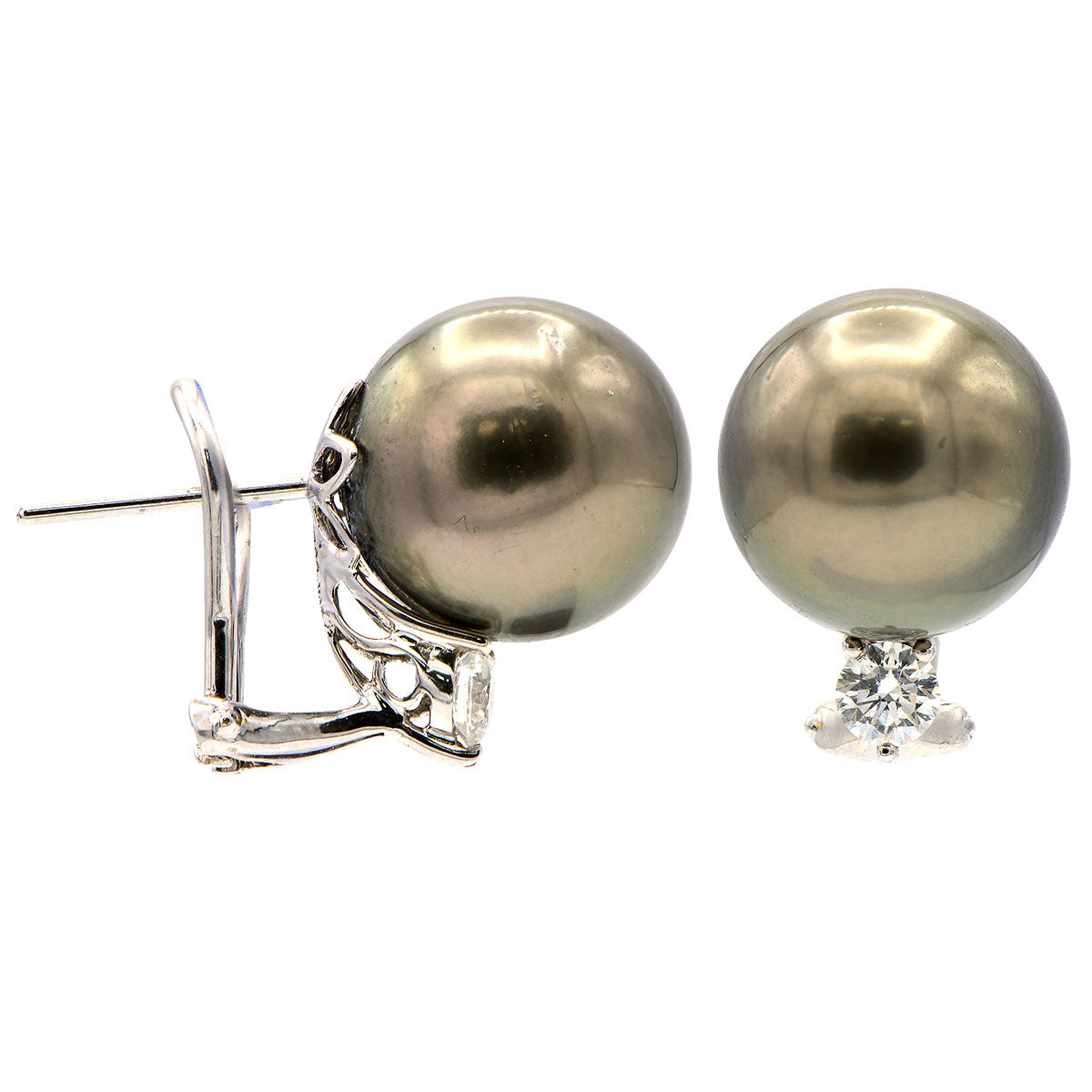 18KW Tahitian Pearl Earrings, 12-13mm