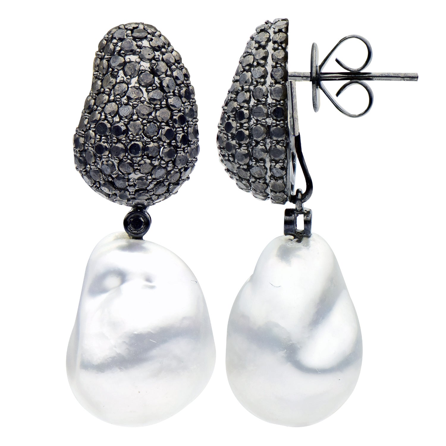 18KW White South Sea Pearl Earrings, 13-14mm