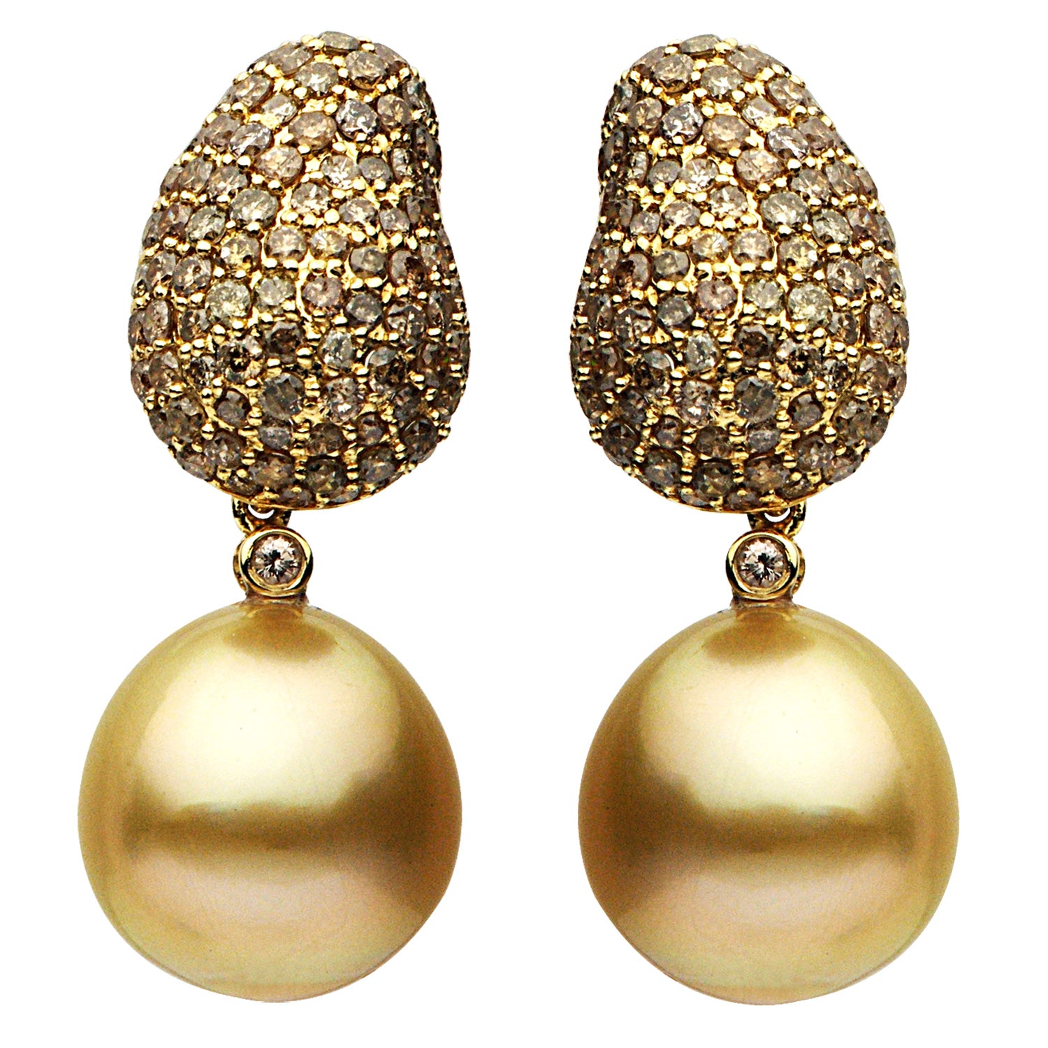 18KY Golden South Sea Pearl Earrings, 13-14mm