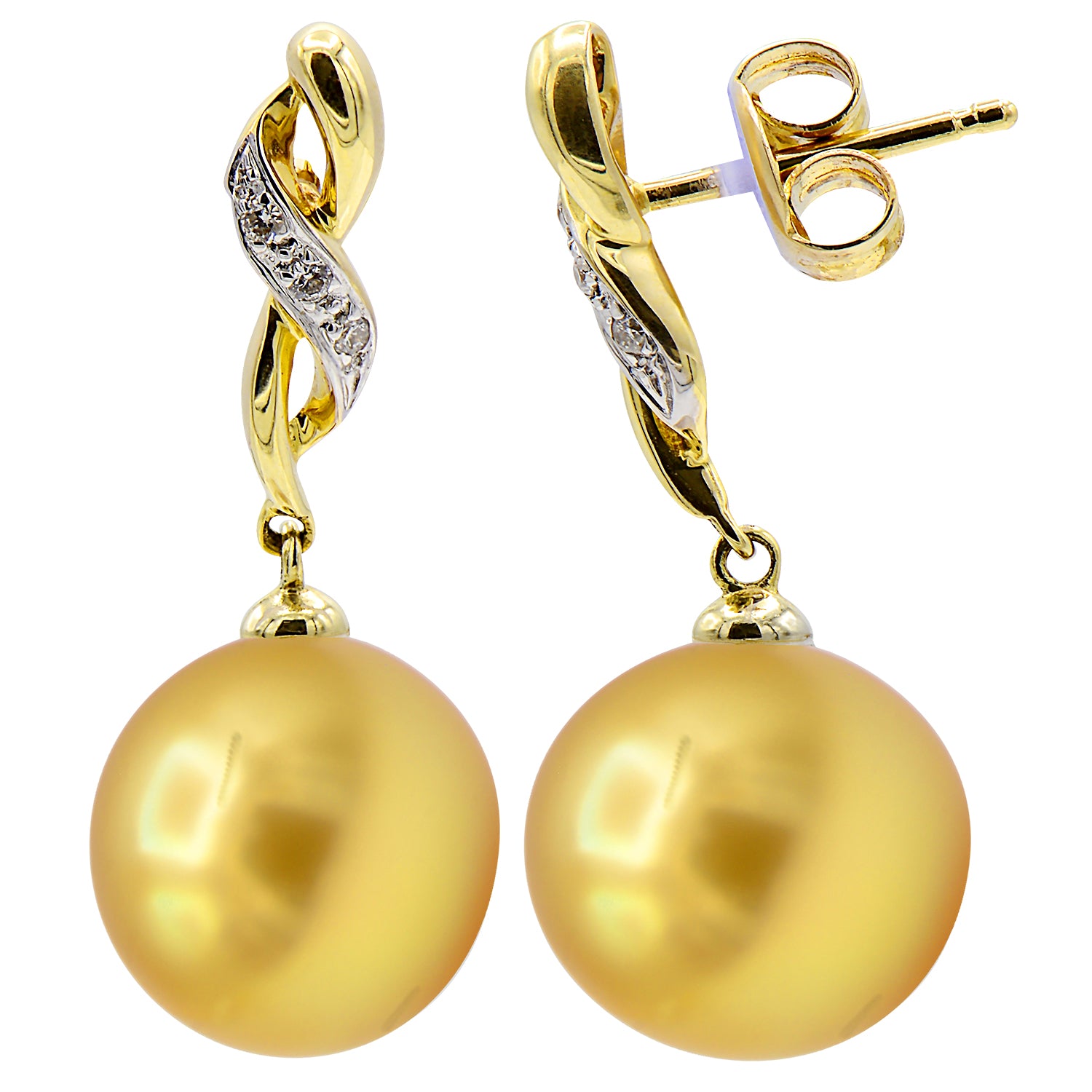 14KY Golden South Sea Pearl Earrings, 10-11mm