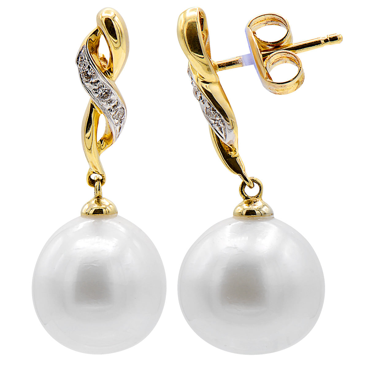 14KW White South Sea Pearl Earrings, 10-11mm