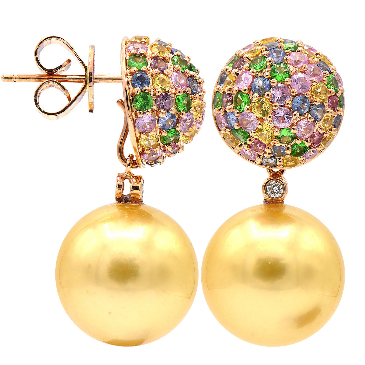 18KR Golden South Sea Pearl Earrings, 12-13mm