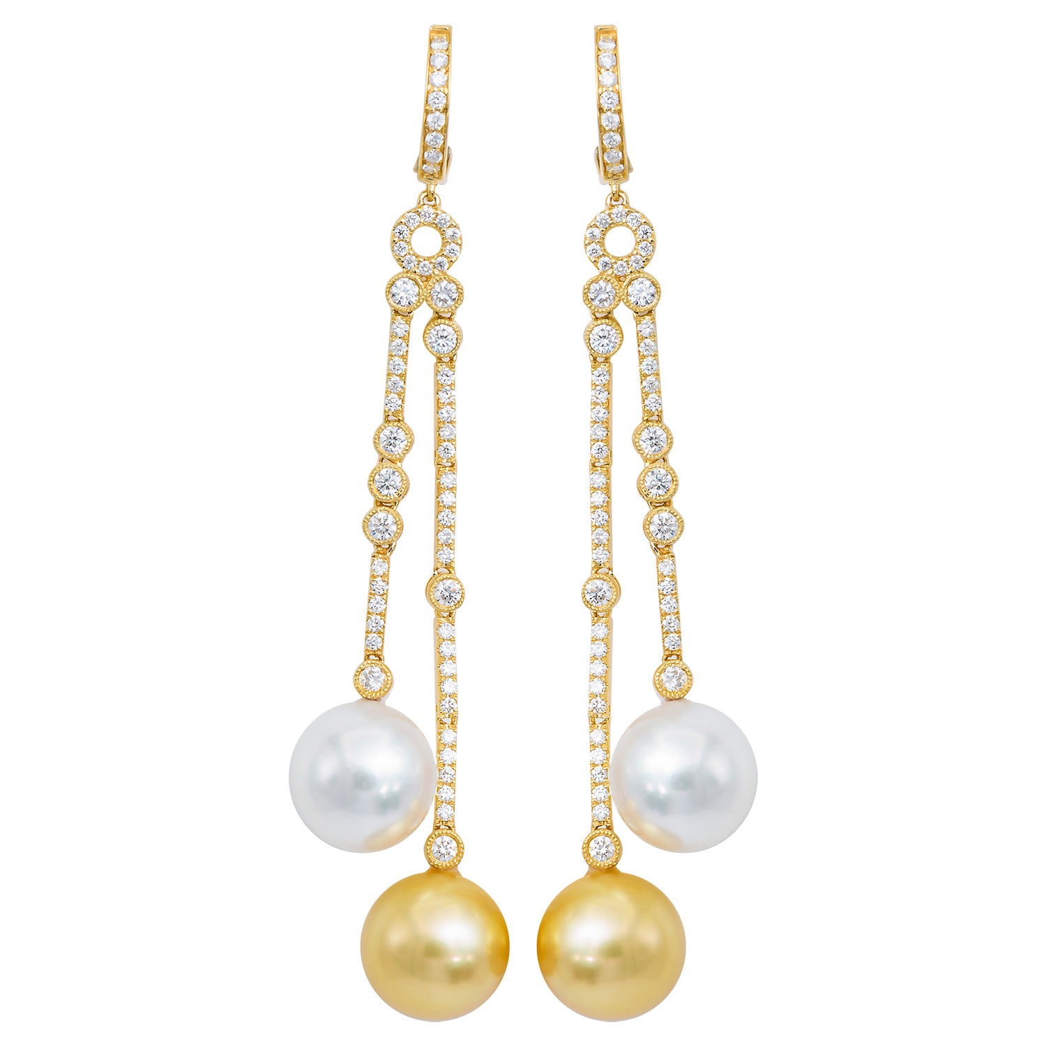 18KW White & Golden South Sea Pearl Earrings, 10-11mm