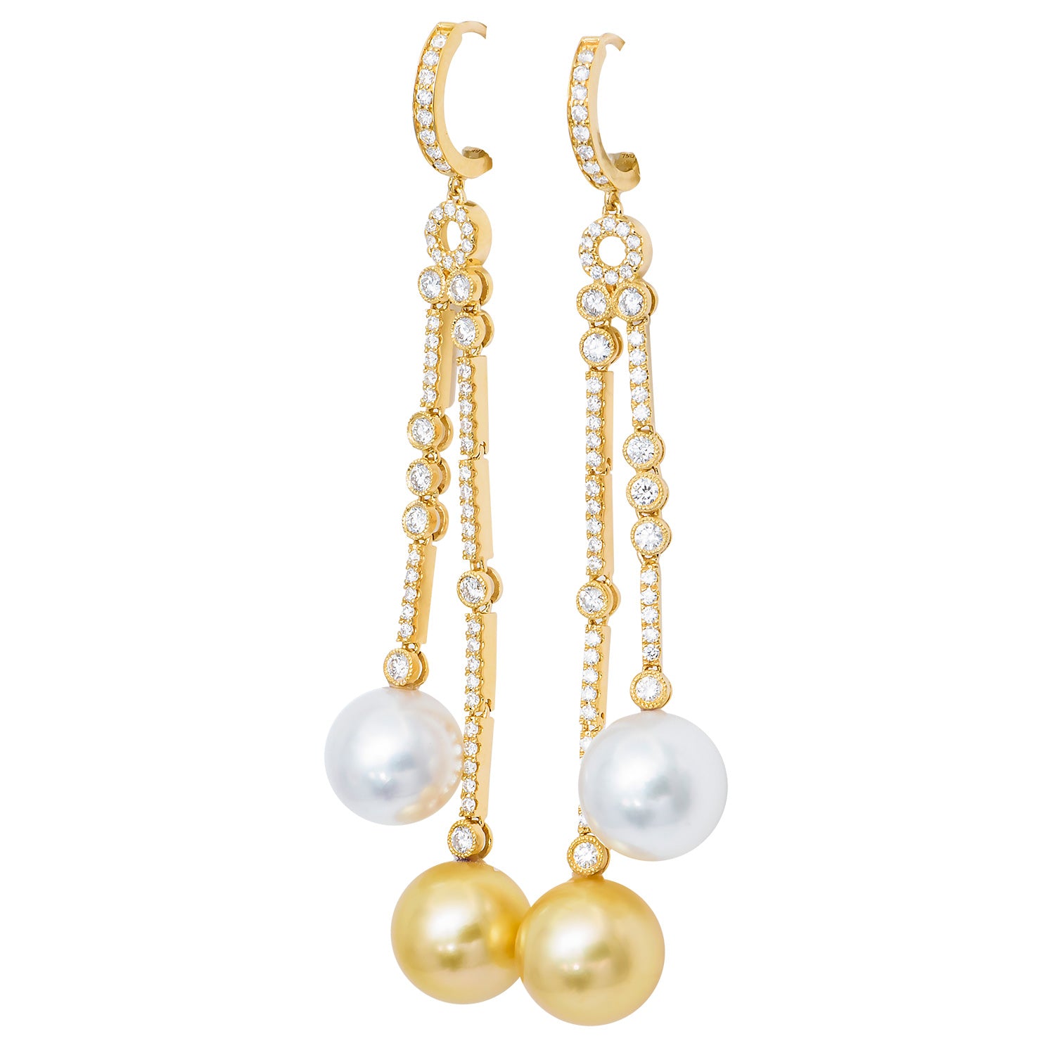 18KW White & Golden South Sea Pearl Earrings, 10-11mm