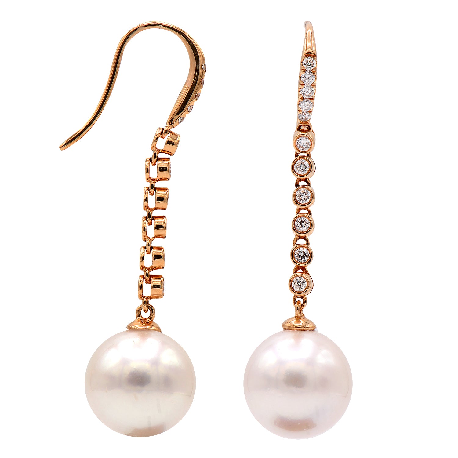 18KR White South Sea Pearl Earrings, 12-13mm