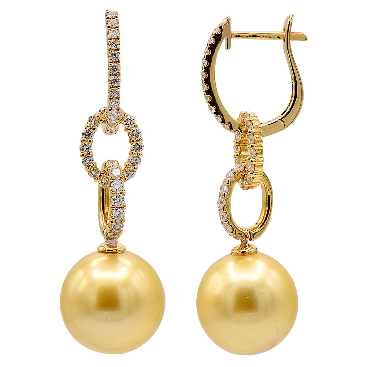 18KY Golden South Sea Pearl Earrings, 11-12mm