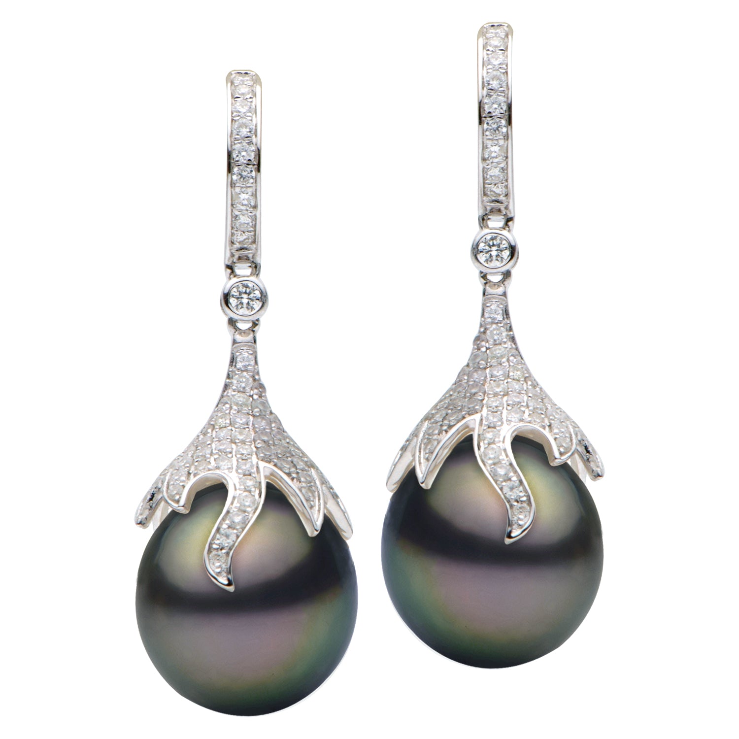 18KW Tahitian Pearl Earrings, 12-13mm