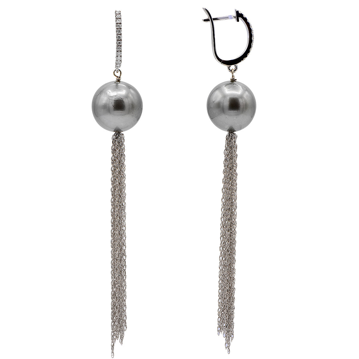 18KW Tahitian Pearl Earrings, 13-14mm