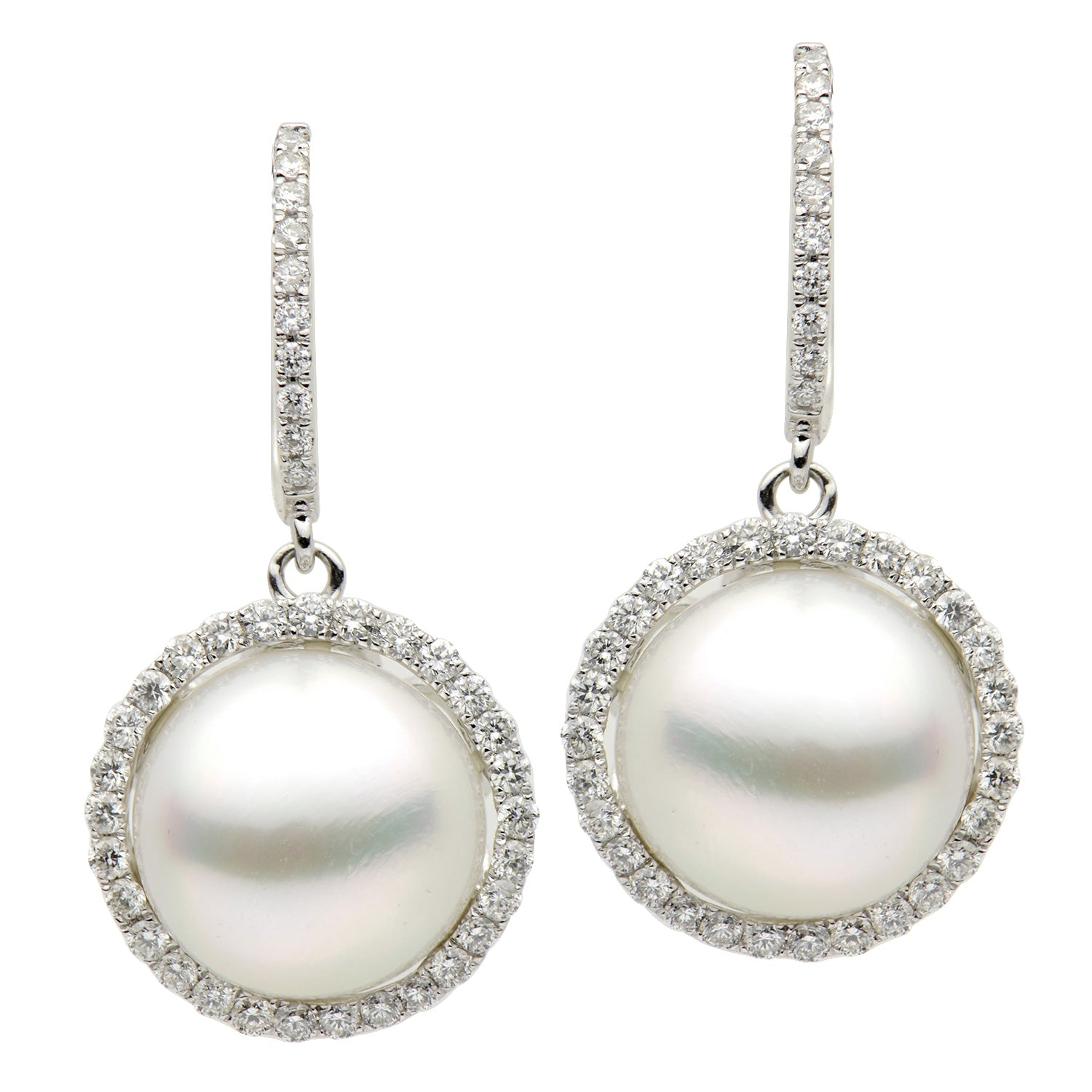 18KW White South Sea Pearl Earrings, 12-13mm