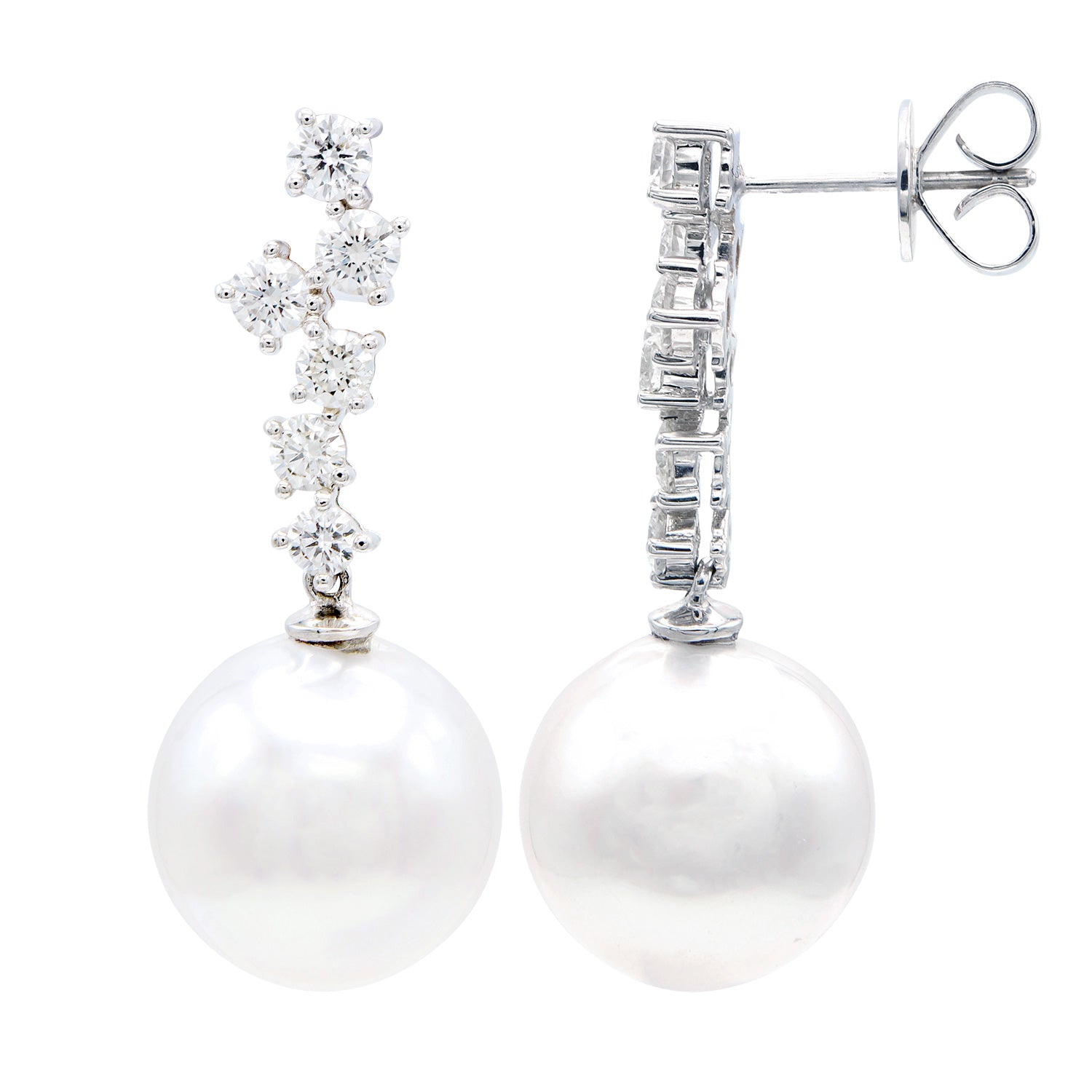 18KW White South Sea Pearl Earrings, 13-14mm