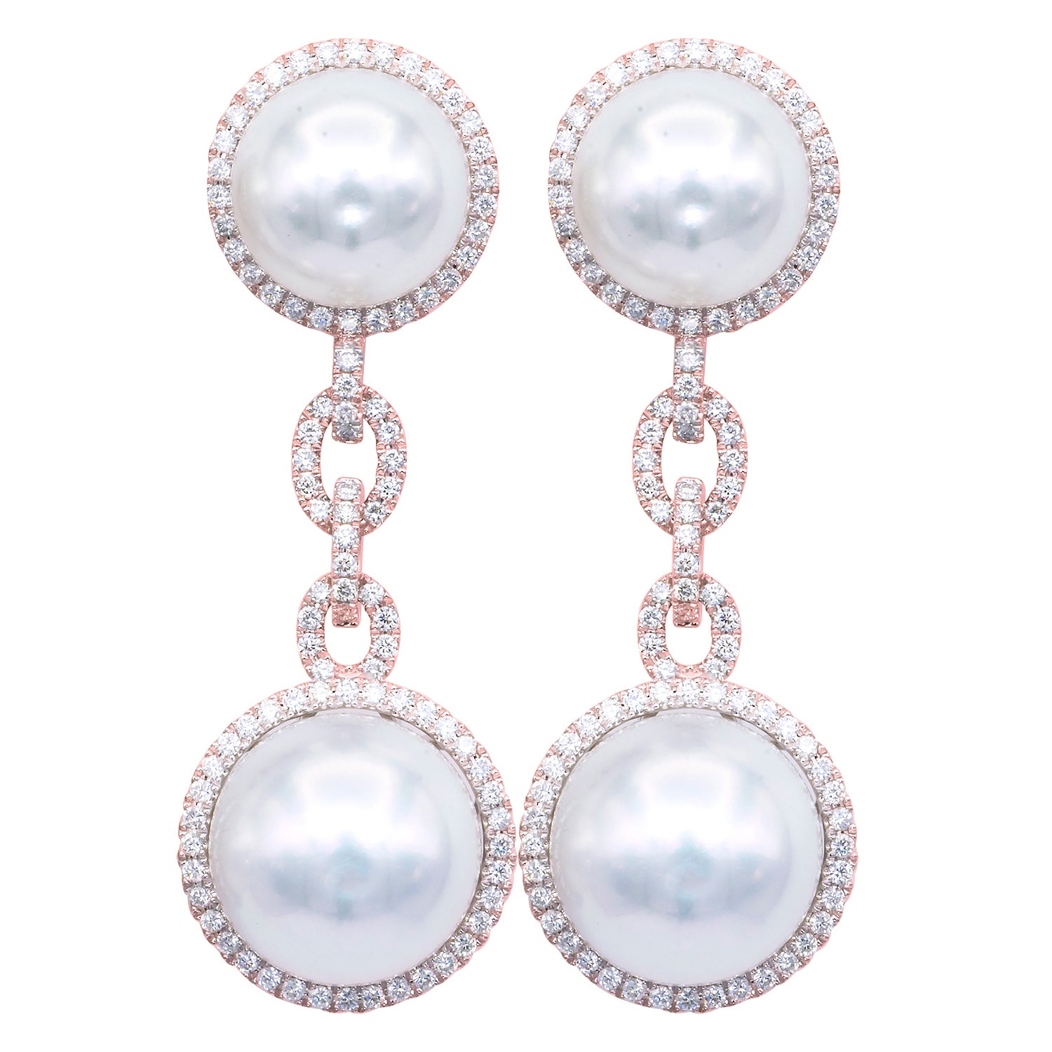 18KR White South Sea Pearl Earrings, 12-14mm