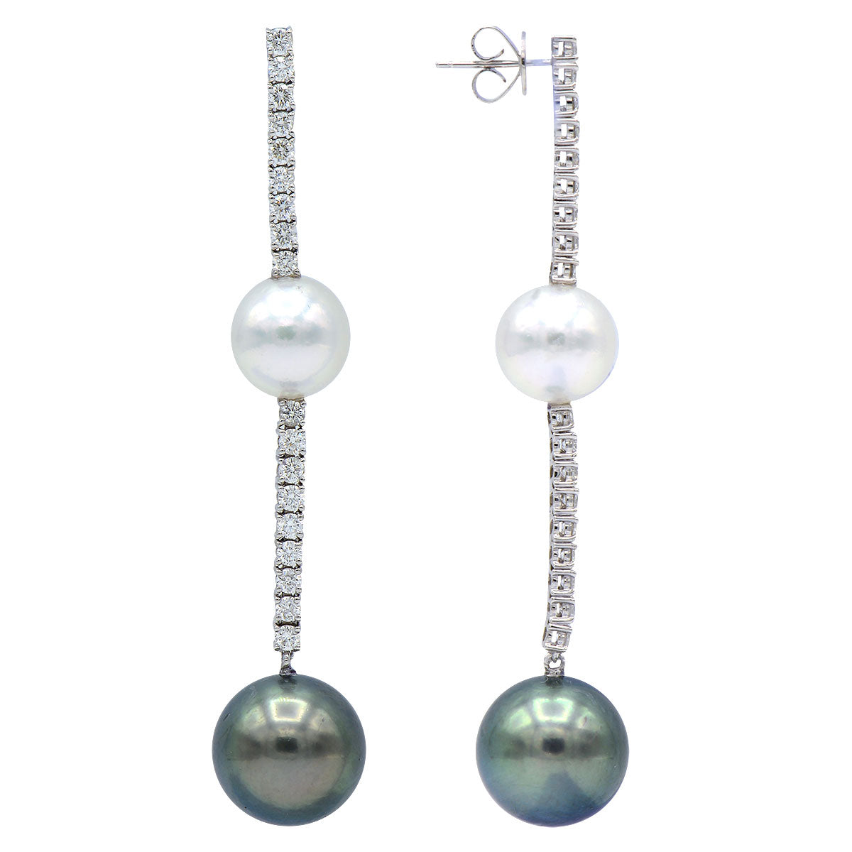 18KW White South Sea & Tahitian Pearl Earrings, 11-14mm