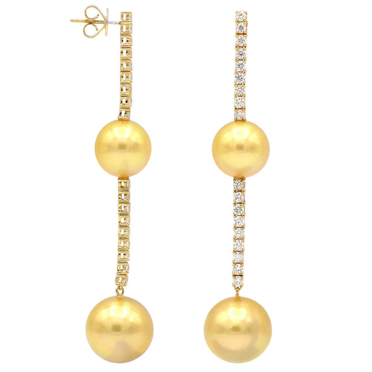 18KY Golden South Sea Pearl Earrings, 11-16mm