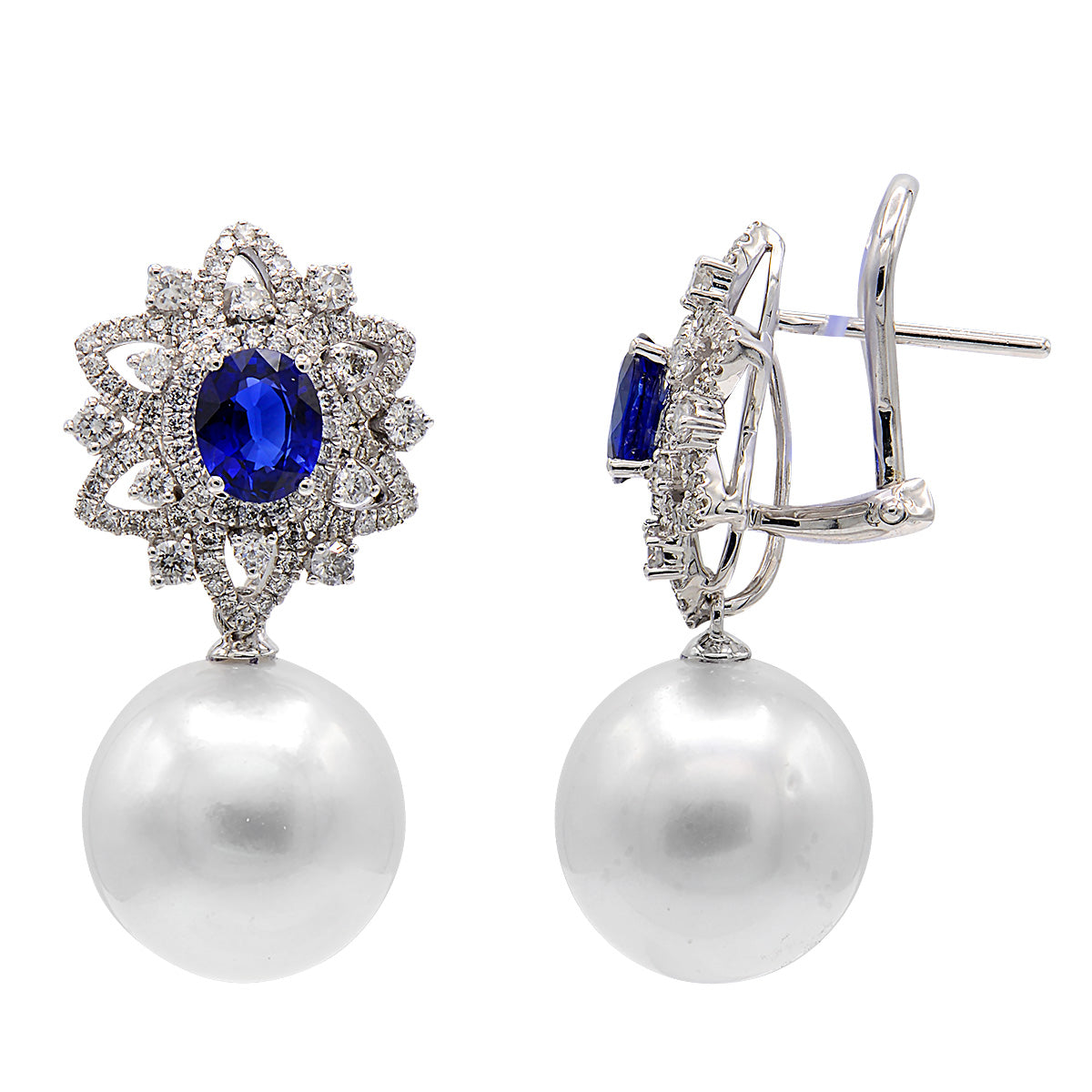 18KW White South Sea Pearl Earrings, 12-13mm