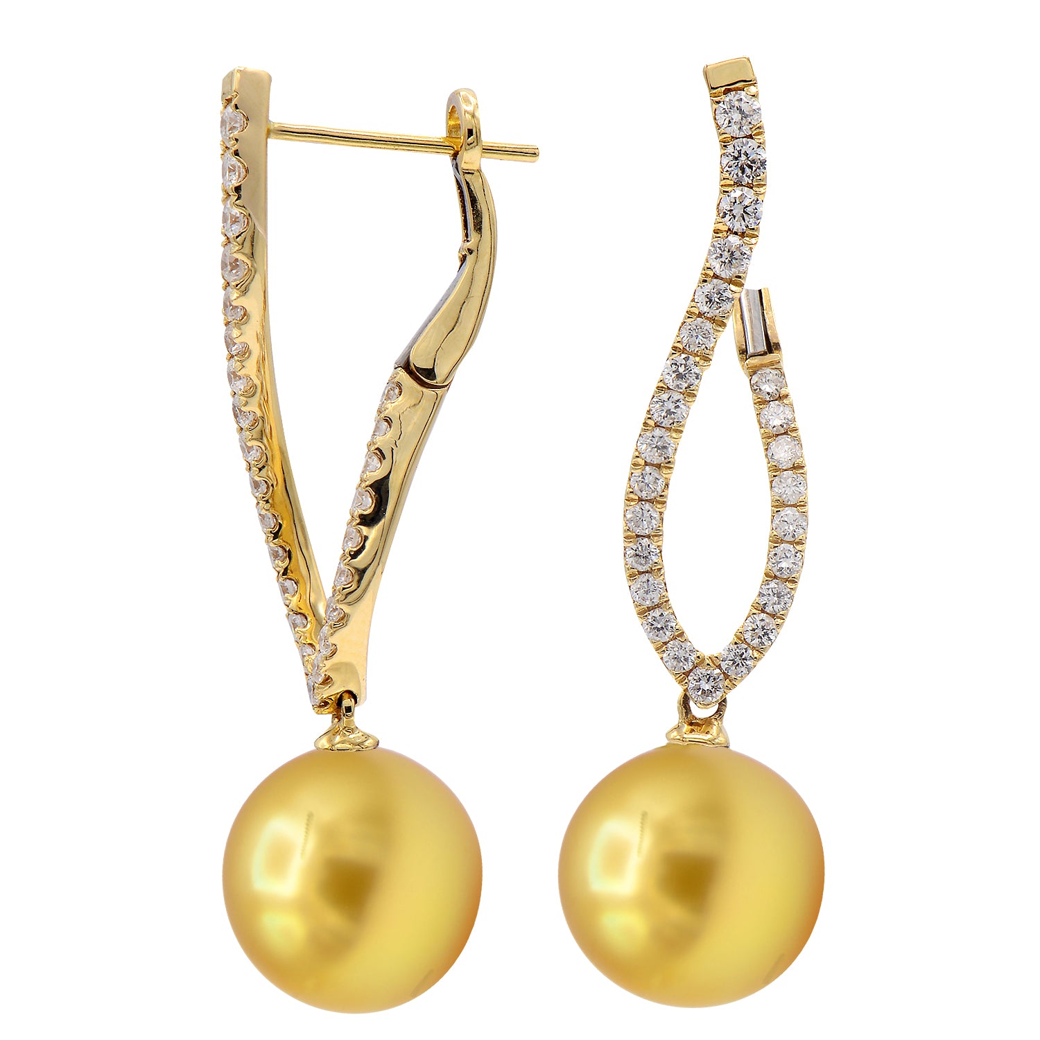 18KY Golden South Sea Pearl Earrings, 10-11mm