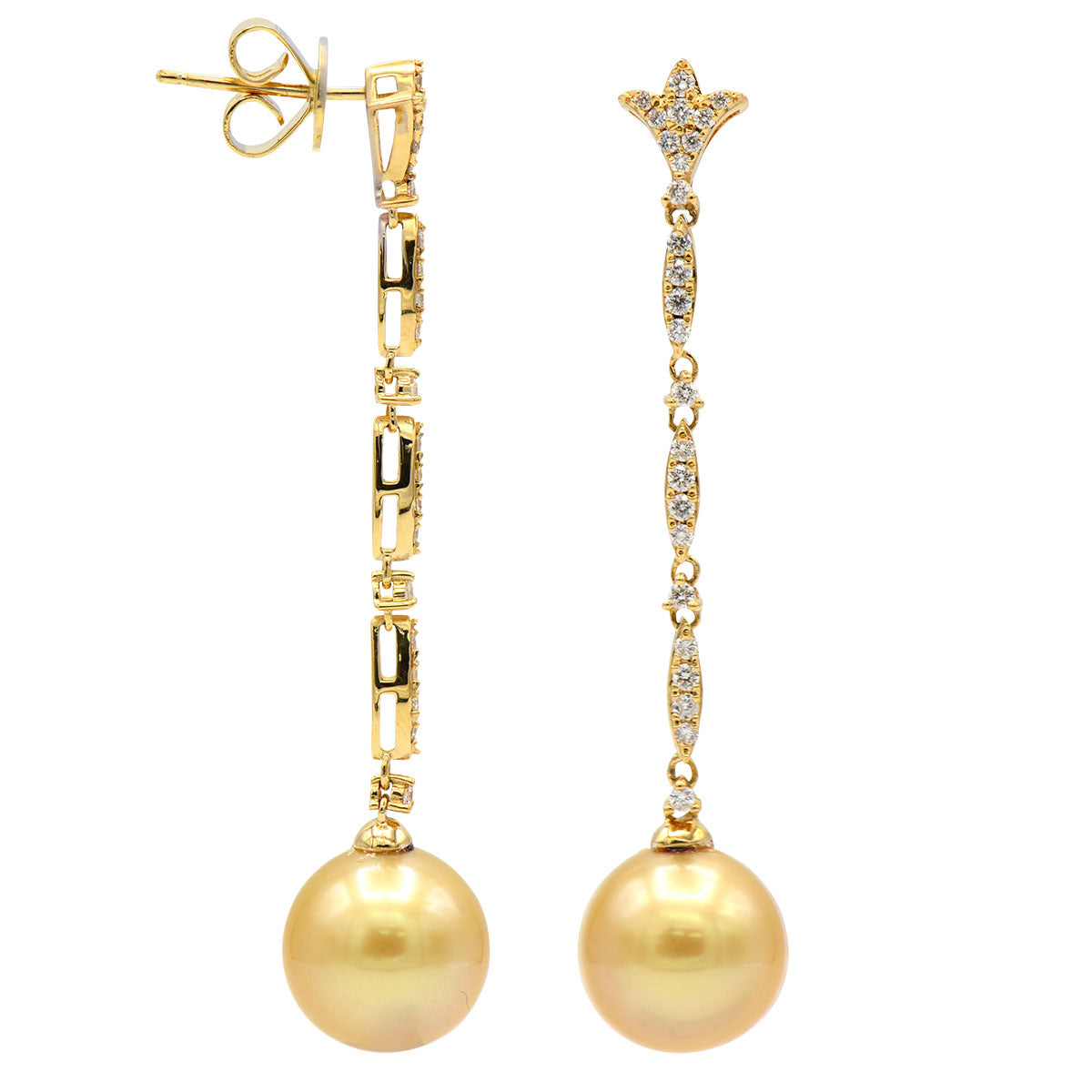 18KY Golden South Sea Pearl Earrings, 10-11mm