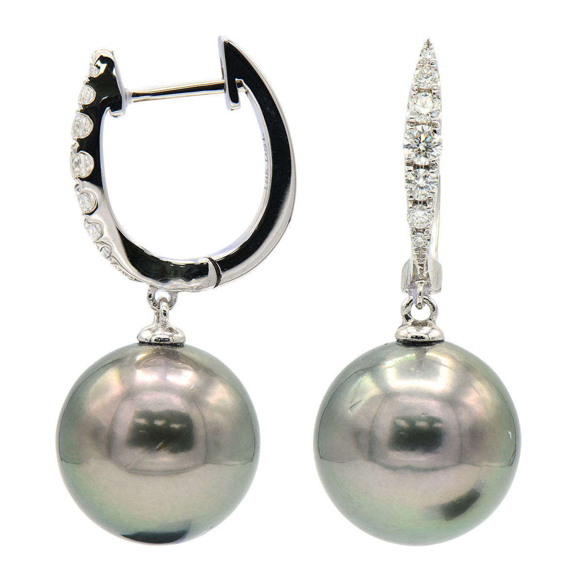 18KW Tahitian Pearl Earrings, 11-12mm